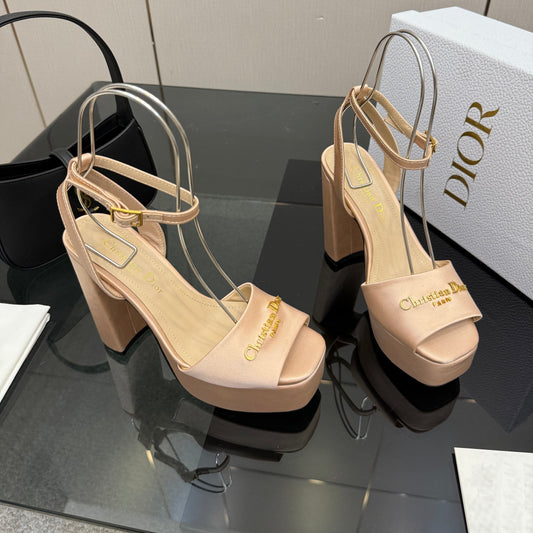 БОСОНІЖКИ DIOR 26S НА ВИСОКИХ ПІДБОРАХ 120 ММ З САТИНУ НЮДОВО-БЕЖЕВОГО КОЛЬОРУ