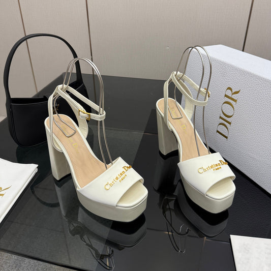 БОСОНІЖКИ DIOR 26S НА ВИСОКИХ ПІДБОРАХ 120 ММ З БІЛОГО АТЛАСУ