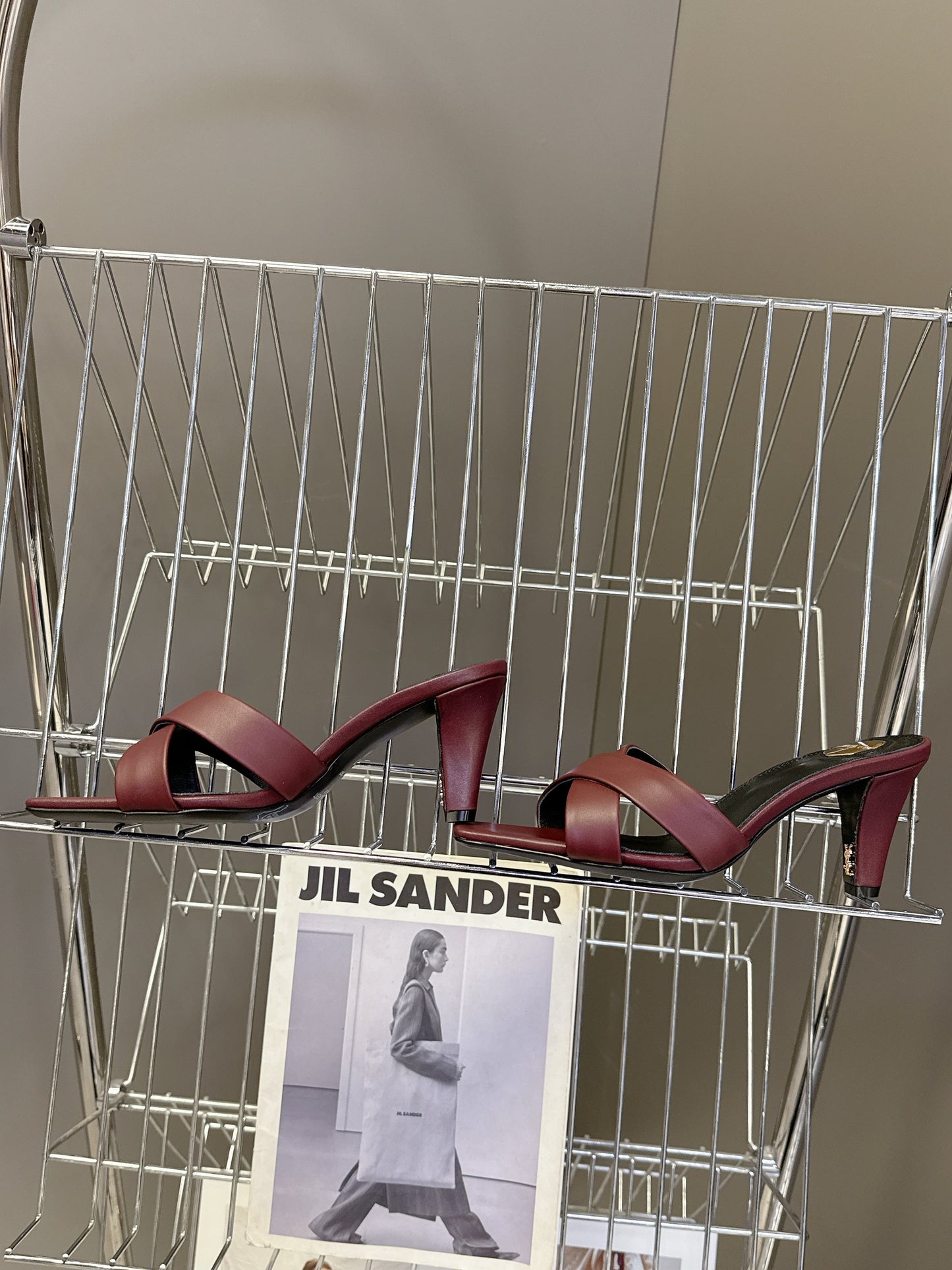 YSL 25S JILL MULES 75MM IN MAHOGANY RED SMOOTH CALFSKIN - 35