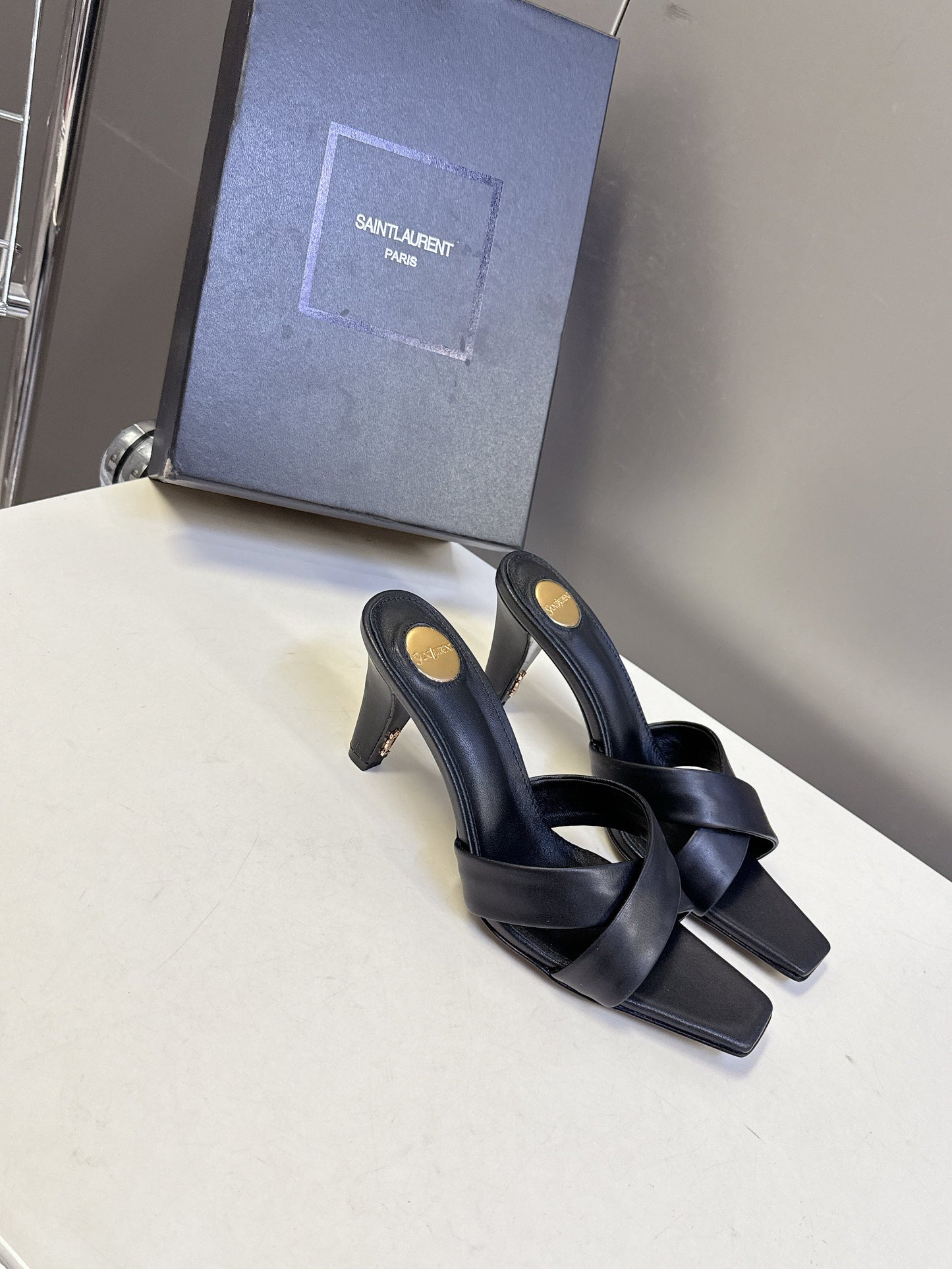 YSL 25S JILL MULES 75MM IN BLACK SMOOTH CALFSKIN - 35