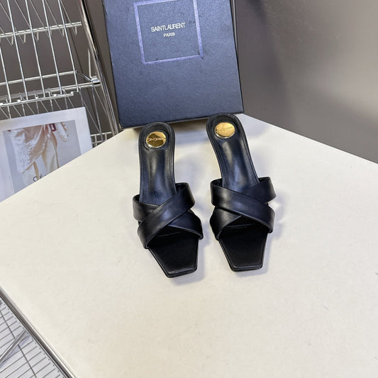 YSL 25S JILL MULES 75MM IN BLACK SMOOTH CALFSKIN - 35