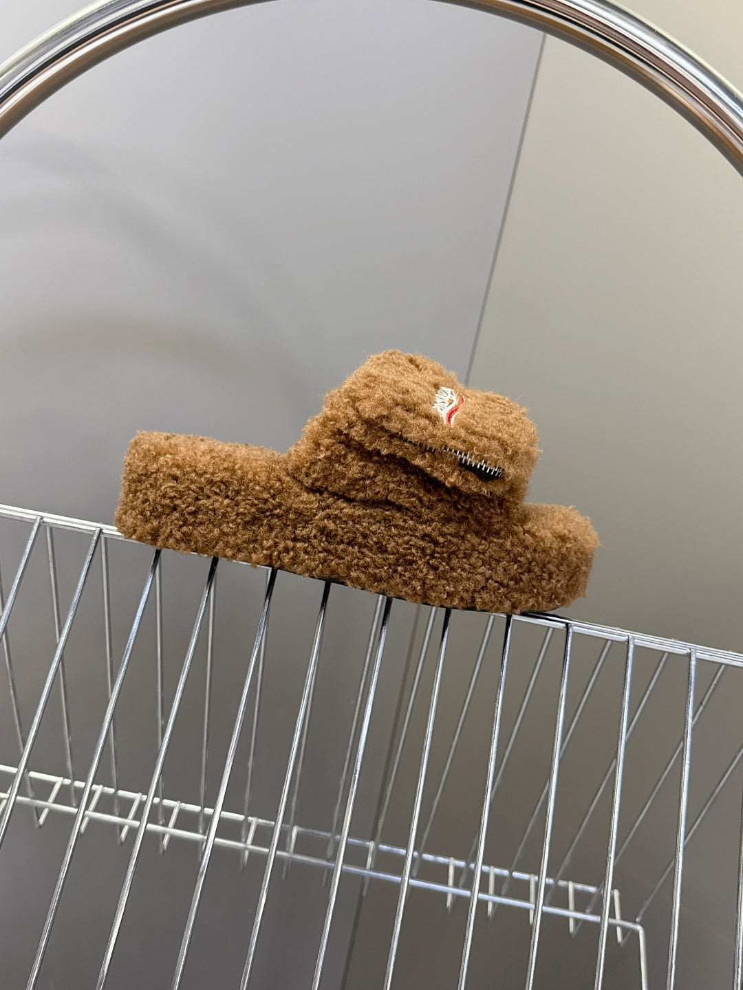BALENCIAGA 25S SLIPPERS IN BROWN  FAUX SHEARLING - 35