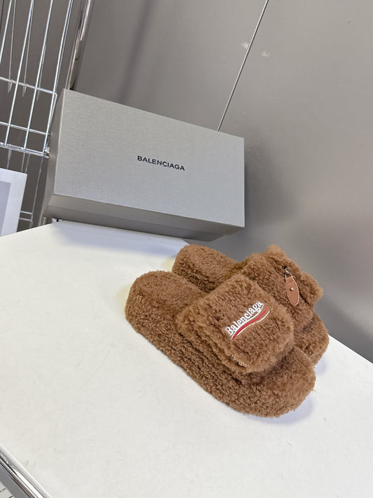 BALENCIAGA 25S SLIPPERS IN BROWN  FAUX SHEARLING - 35