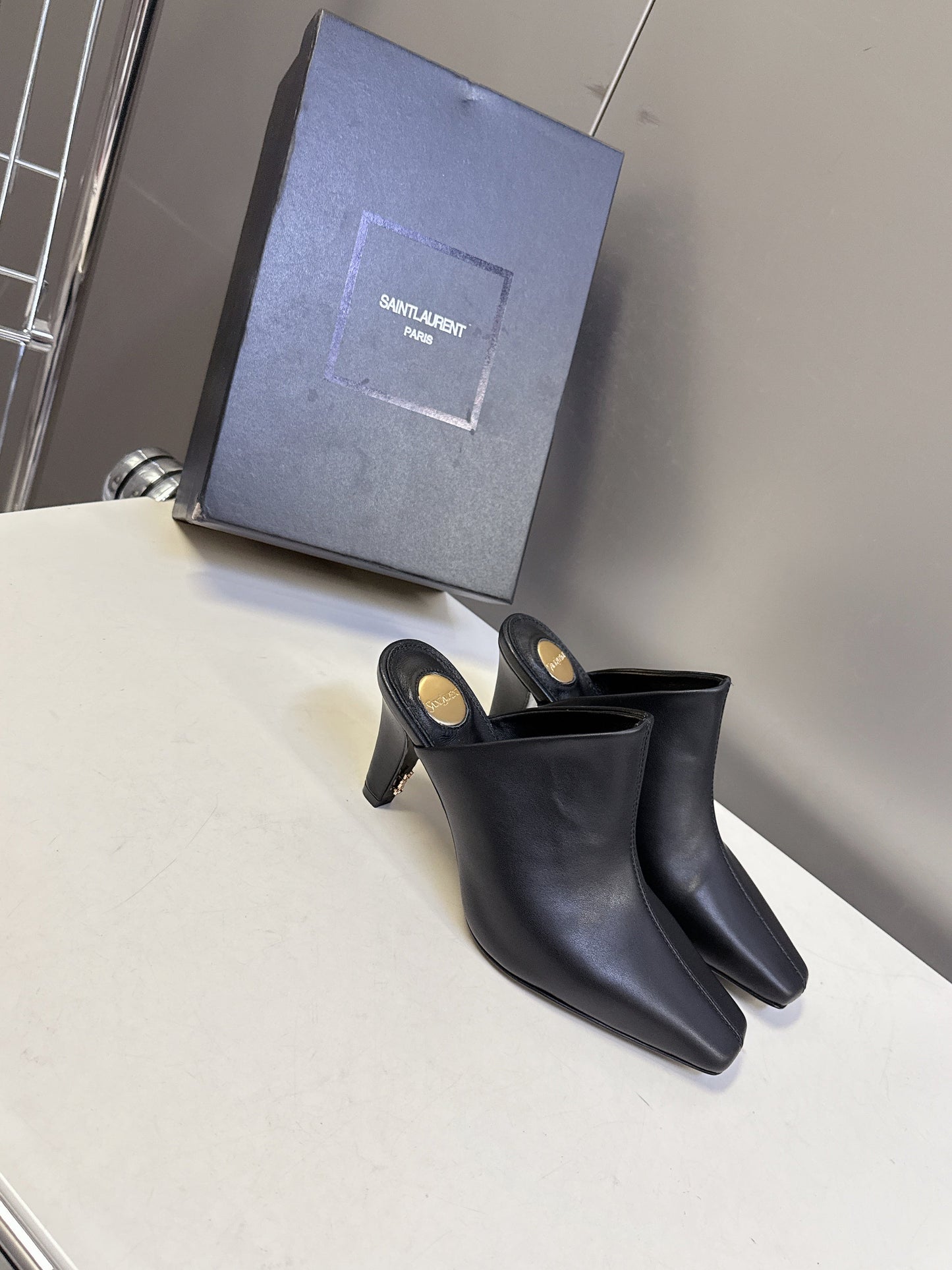 YSL 25S HIGH-HEEL SANDALS 75 MM IN BLACK LAMBSKIN - 35