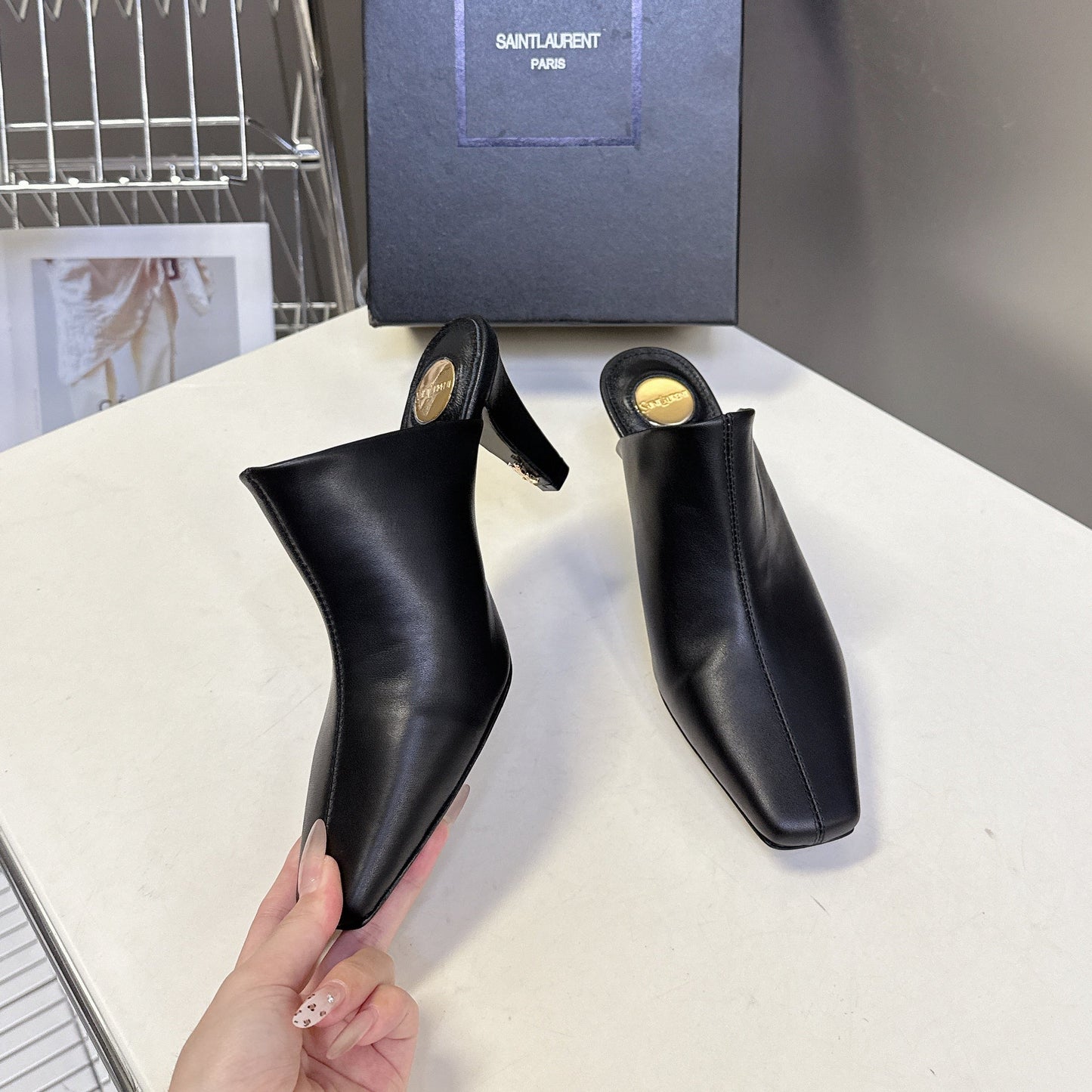 YSL 25S HIGH-HEEL SANDALS 75 MM IN BLACK LAMBSKIN - 35