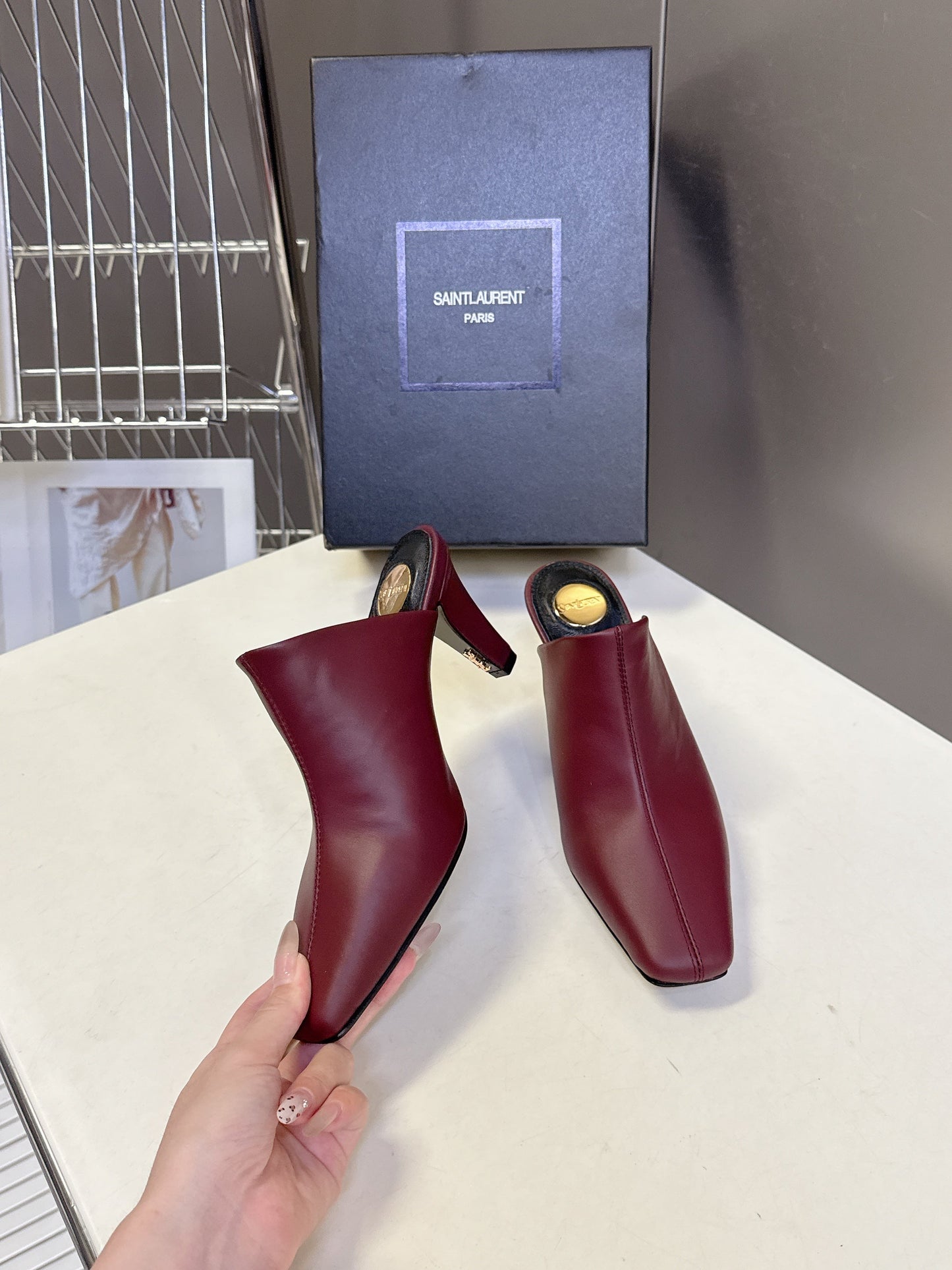YSL 25S HIGH-HEEL SANDALS 75 MM IN DARK RED LAMBSKIN - 35