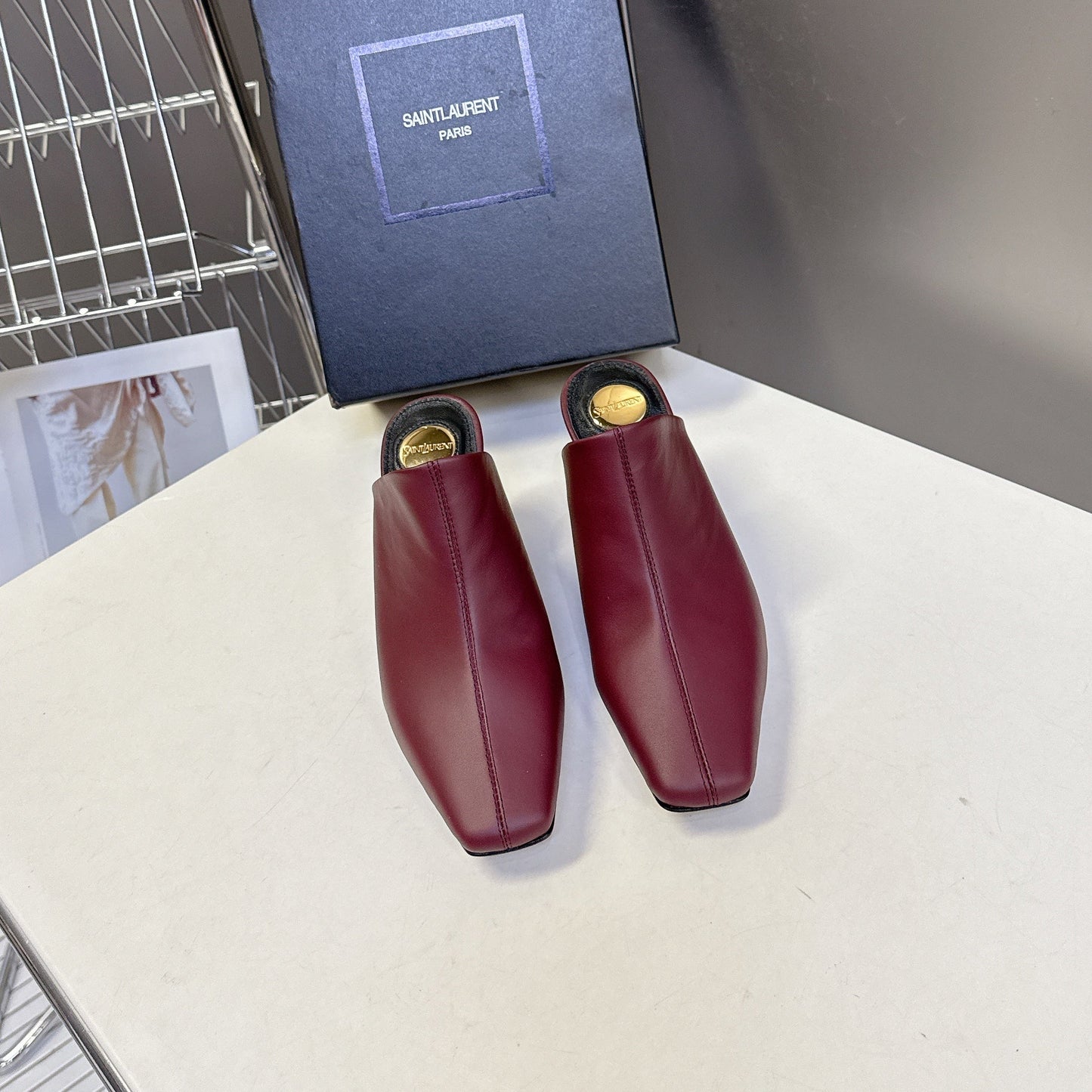 YSL 25S HIGH-HEEL SANDALS 75 MM IN DARK RED LAMBSKIN - 35