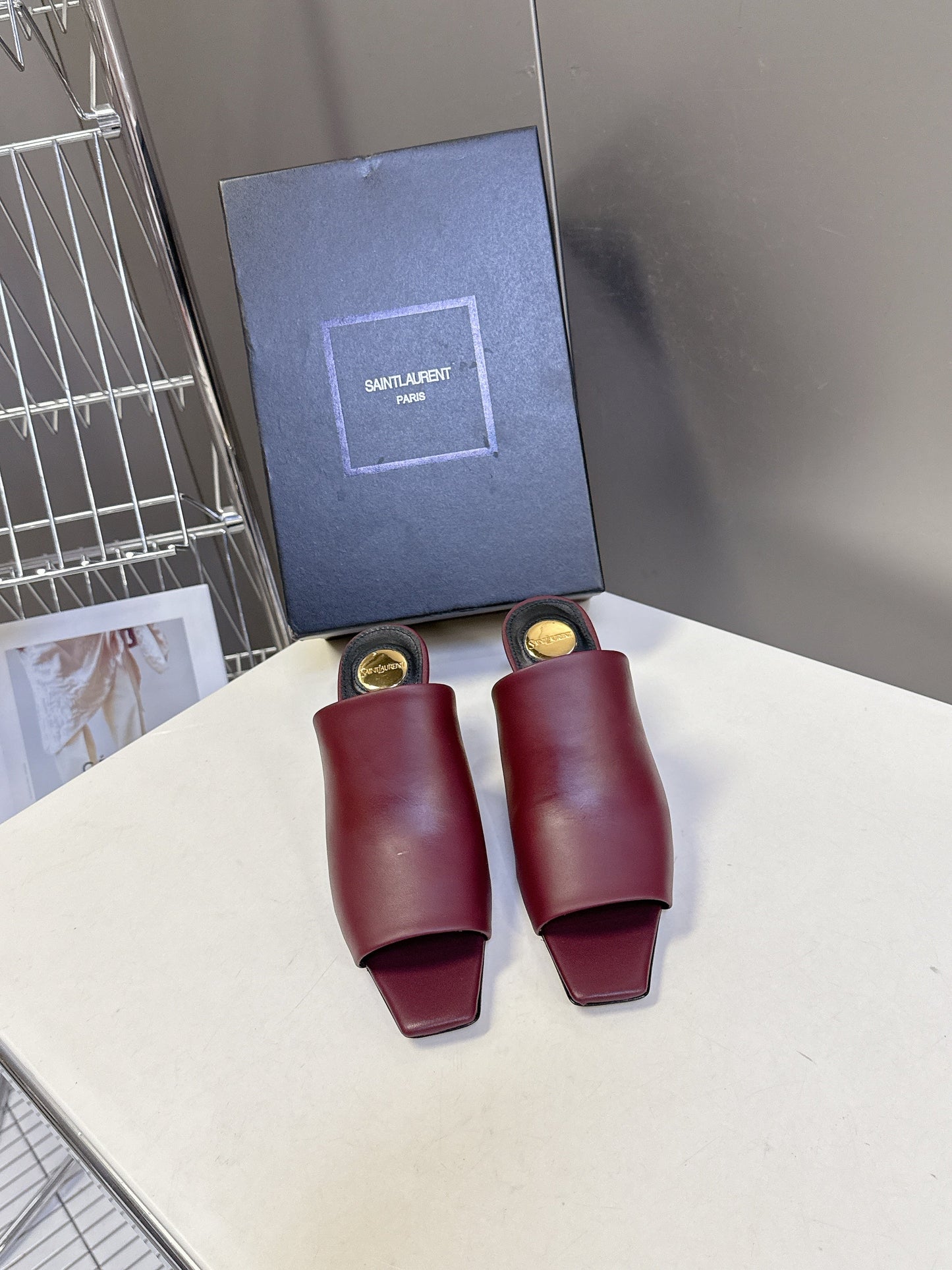YSL 25S HIGH-HEEL SANDALS 75 MM IN DARK RED LAMBSKIN - 35