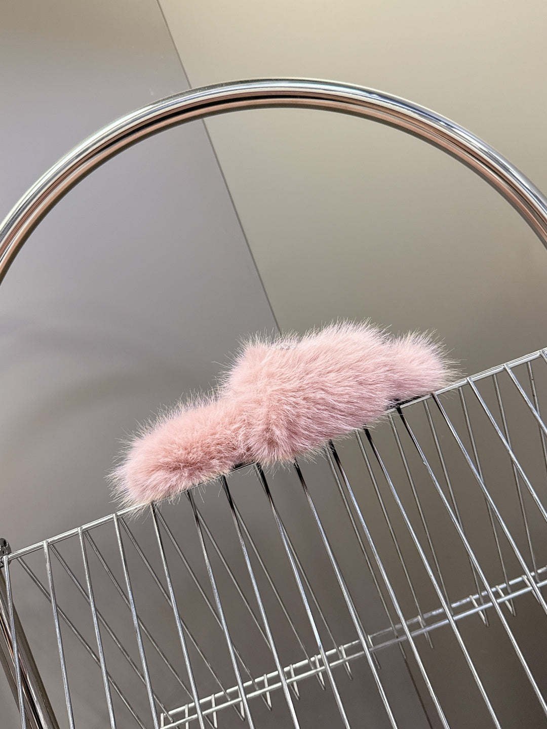 BALENCIAGA 25S SOFT FUR SLIPPERS IN LIGHT PINK FUR WITH RHINESTONE BOW - 35