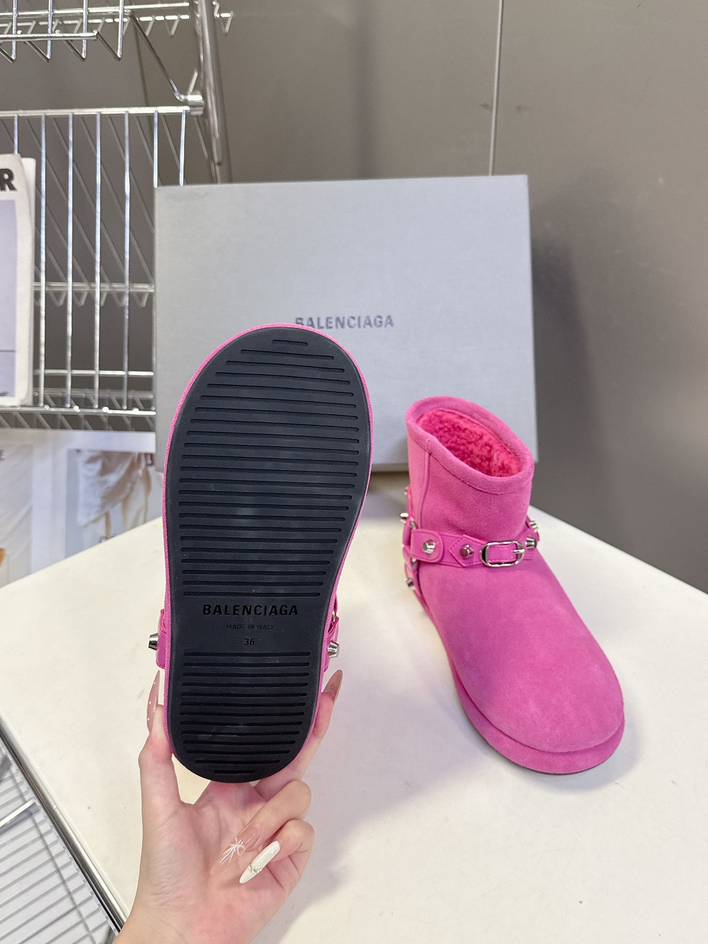 BALENCIAGA 25S ALASKA ANKLE BOOTS IN PINK SUEDE AND LAMBSKIN - 35