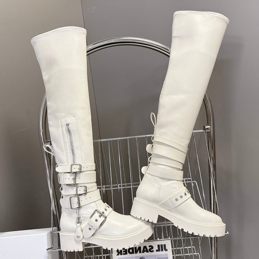 DIOR D-FIGHT BOOT 25S З БІЛОЇ ТЕЛЯЧОЇ ШКІРИ ЗІ СРІБНОЮ ФУРНІТУРОЮ - 35