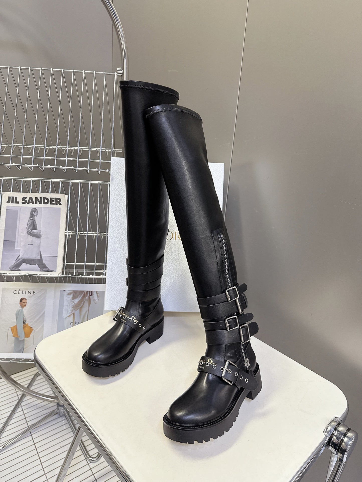 DIOR D-FIGHT BOOT 25S IN BLACK CALFSKIN WITH SILVER HARDWARE - 35