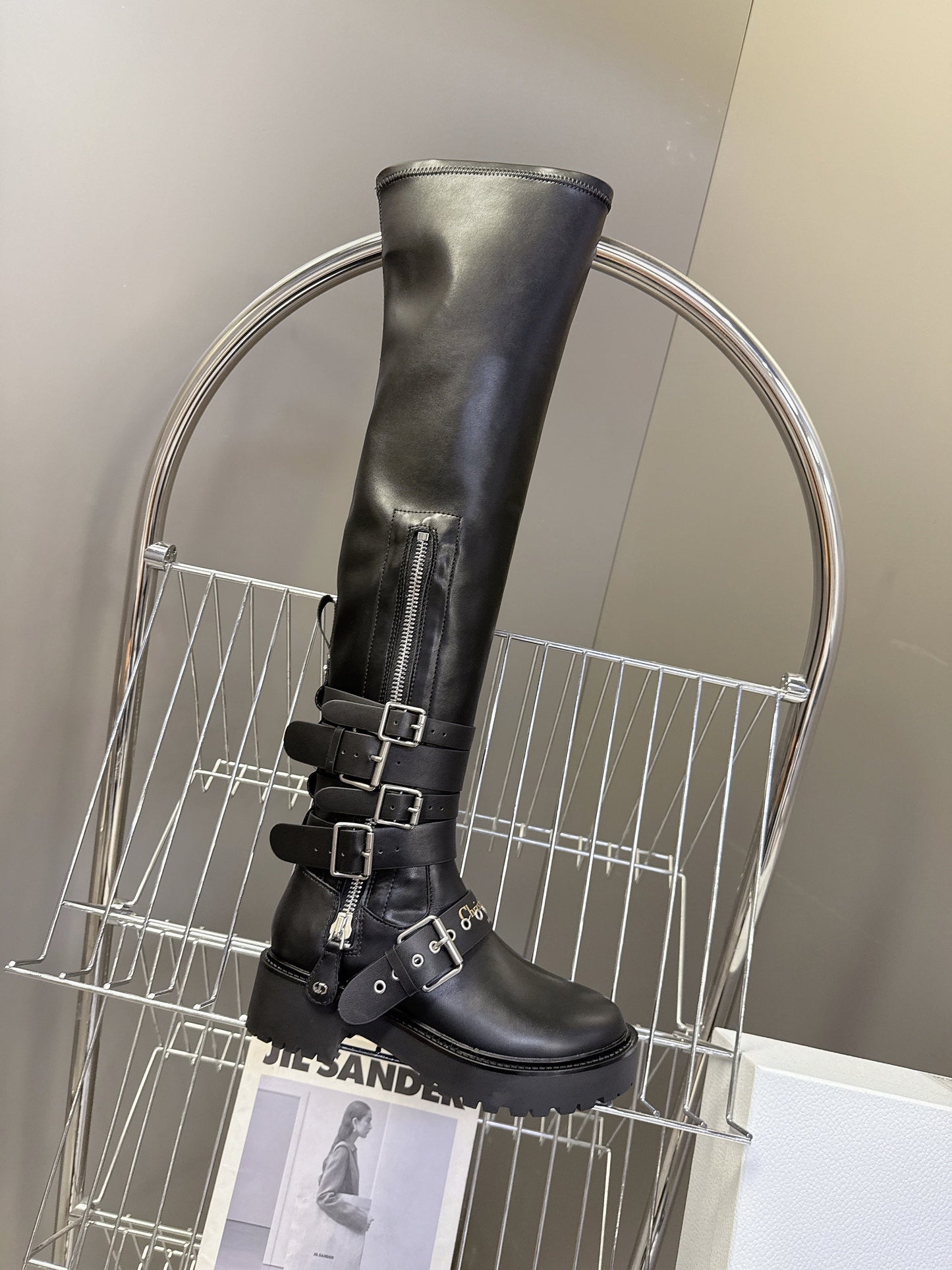 DIOR D-FIGHT BOOT 25S IN BLACK CALFSKIN WITH SILVER HARDWARE - 35