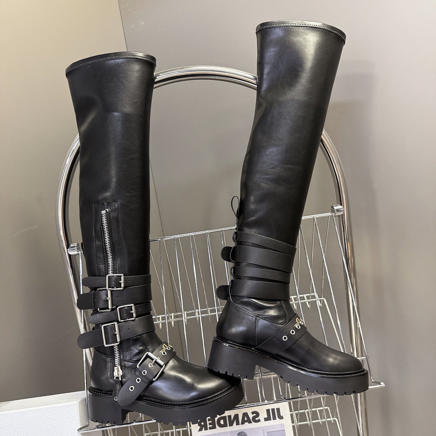 DIOR D-FIGHT BOOT 25S IN BLACK CALFSKIN WITH SILVER HARDWARE - 35