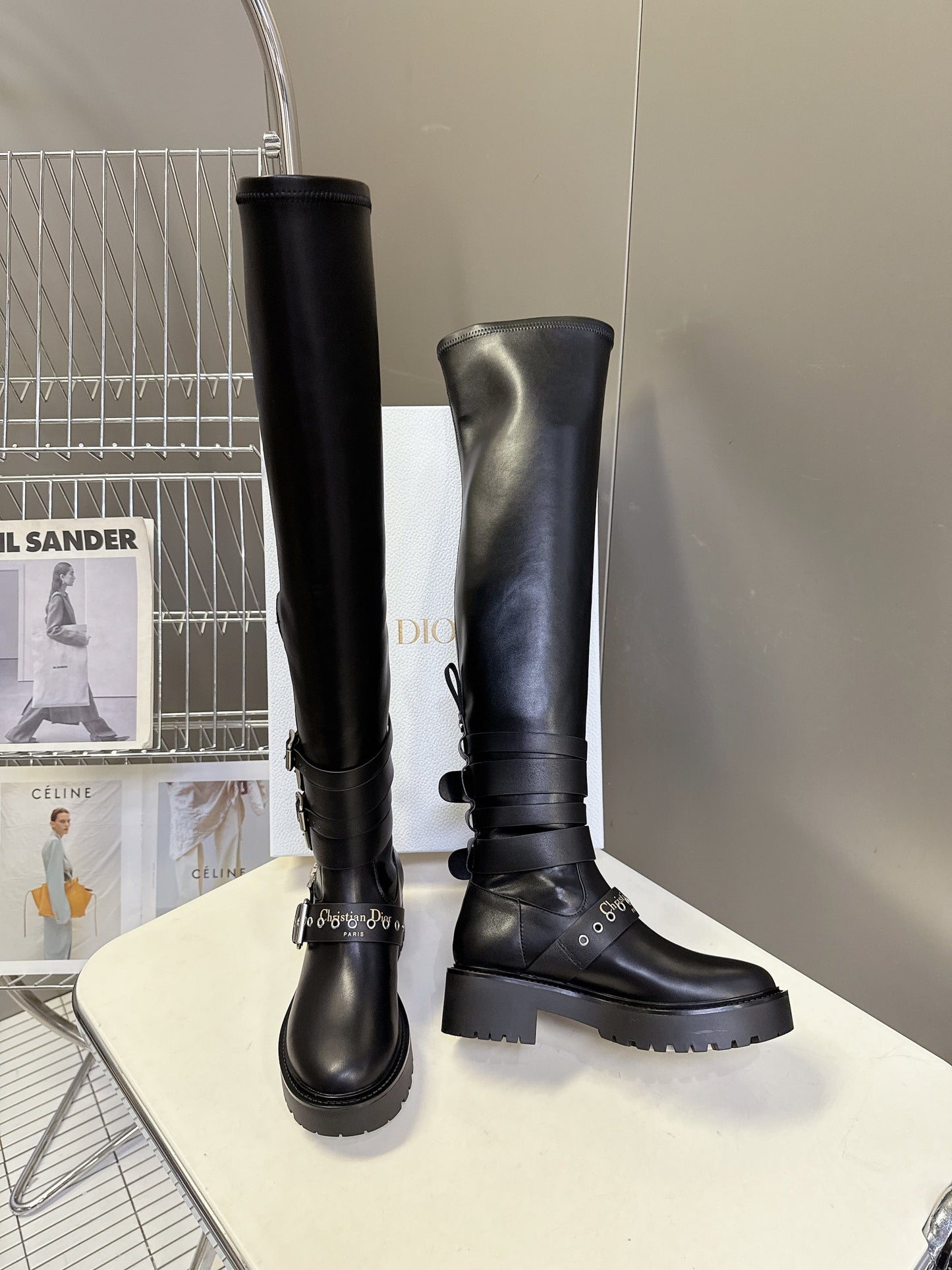 DIOR D-FIGHT BOOT 25S IN BLACK CALFSKIN WITH SILVER HARDWARE - 35