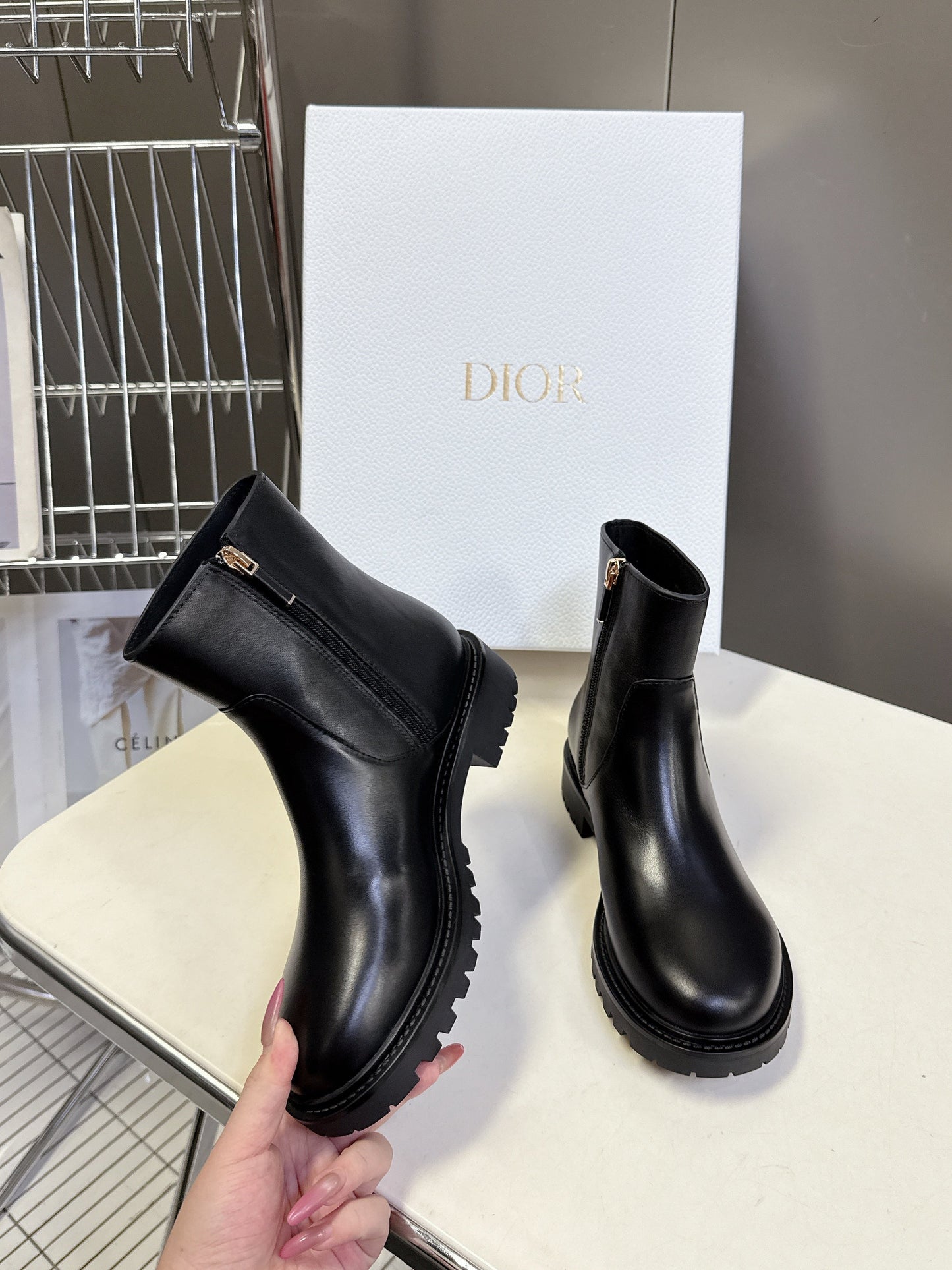 DIOR 25S D-MAJOR ANKLE BOOTS IN BLACK LAMBSKIN WITH GOLD HARDWARE - 35