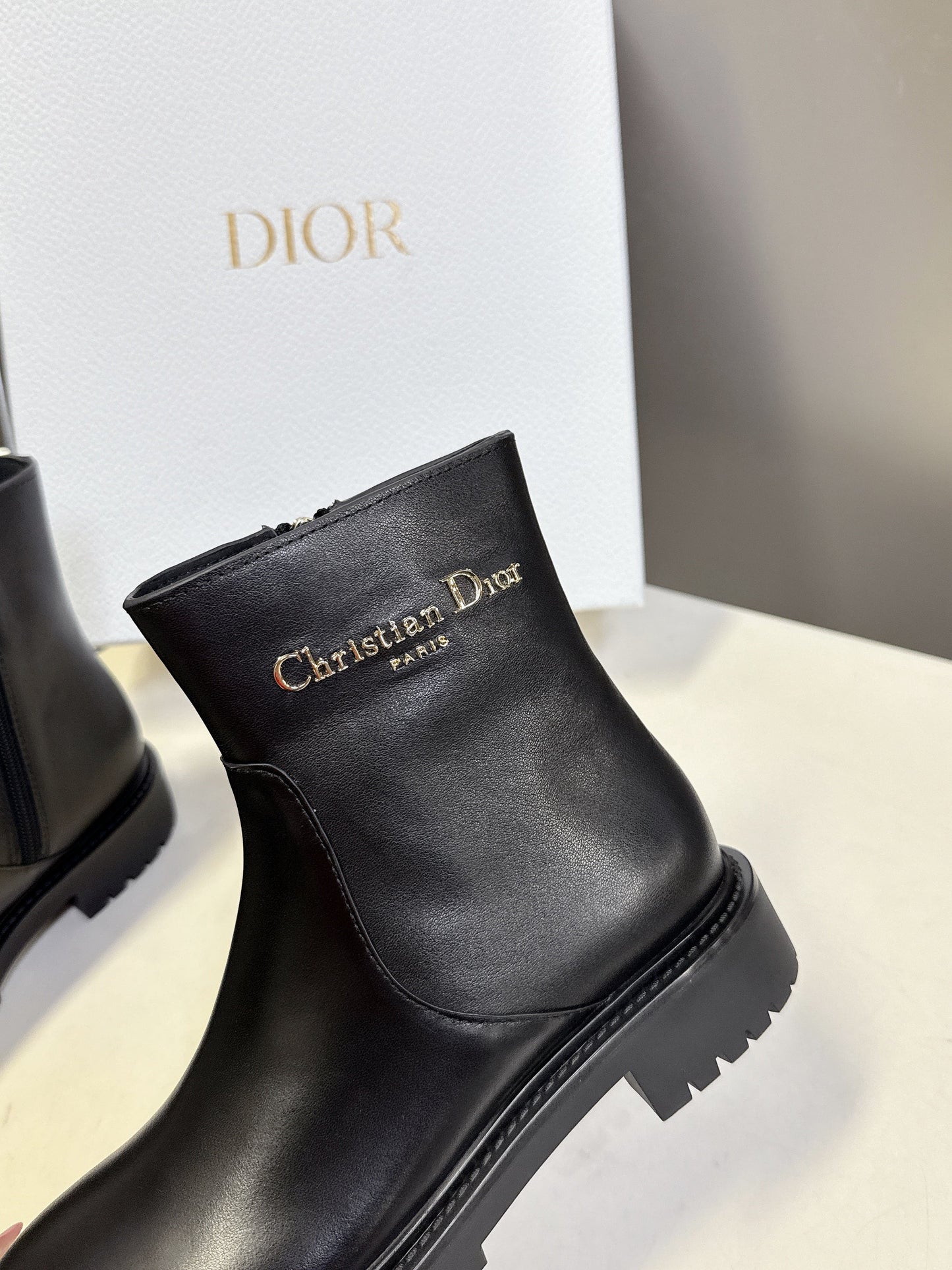 DIOR 25S D-MAJOR ANKLE BOOTS IN BLACK LAMBSKIN WITH GOLD HARDWARE - 35