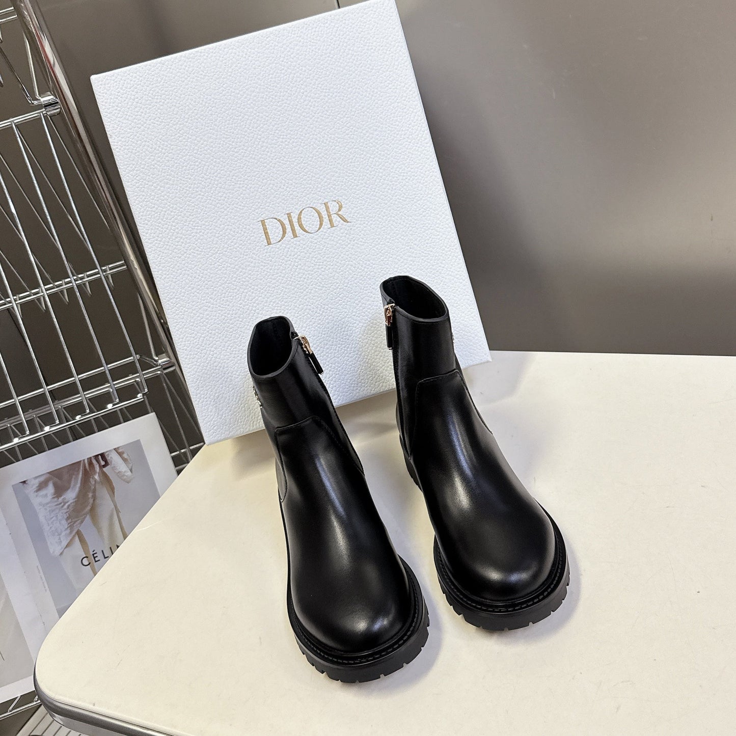 DIOR 25S D-MAJOR ANKLE BOOTS IN BLACK LAMBSKIN WITH GOLD HARDWARE - 35