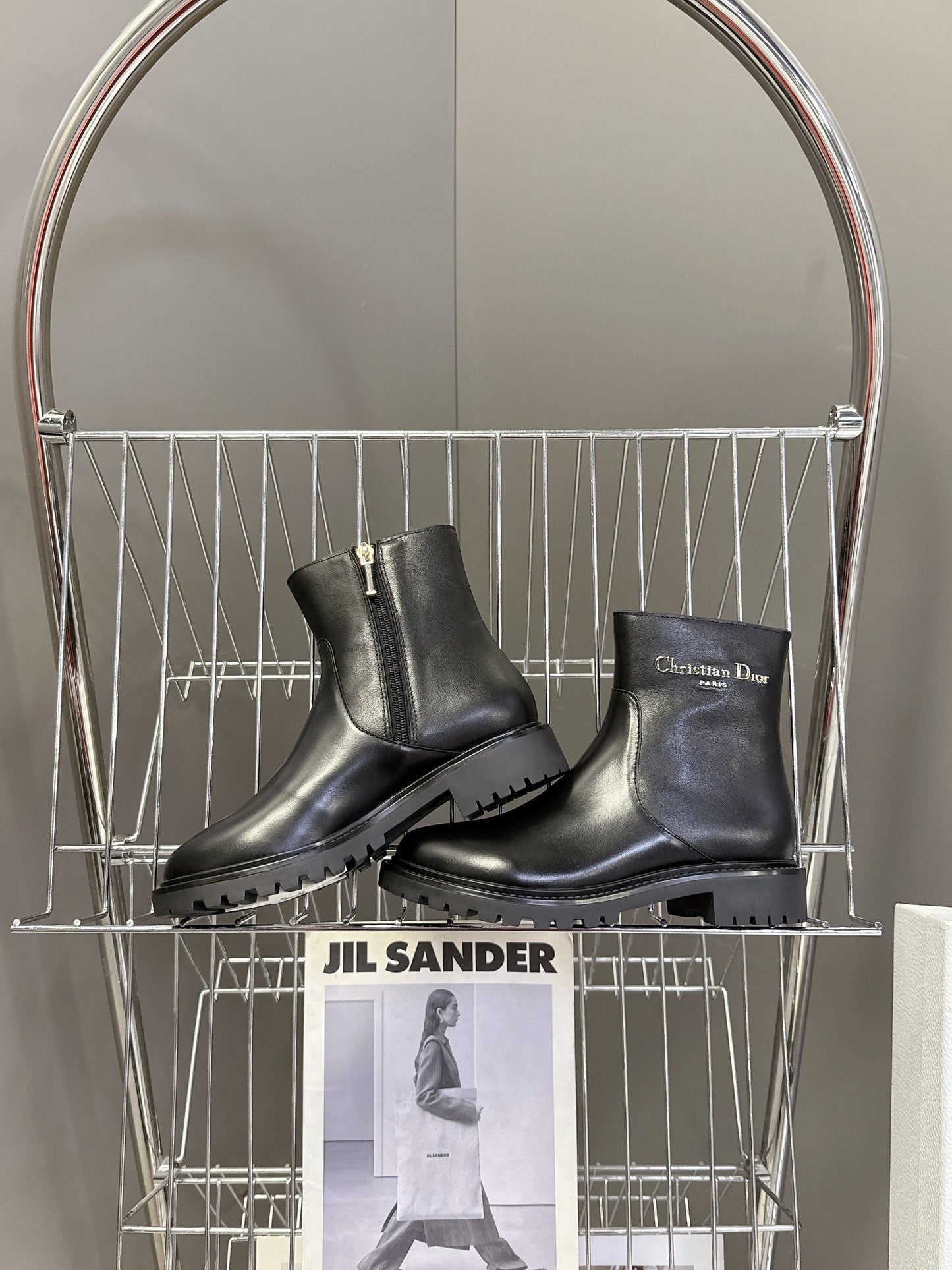 DIOR 25S D-MAJOR ANKLE BOOTS IN BLACK LAMBSKIN WITH GOLD HARDWARE - 35
