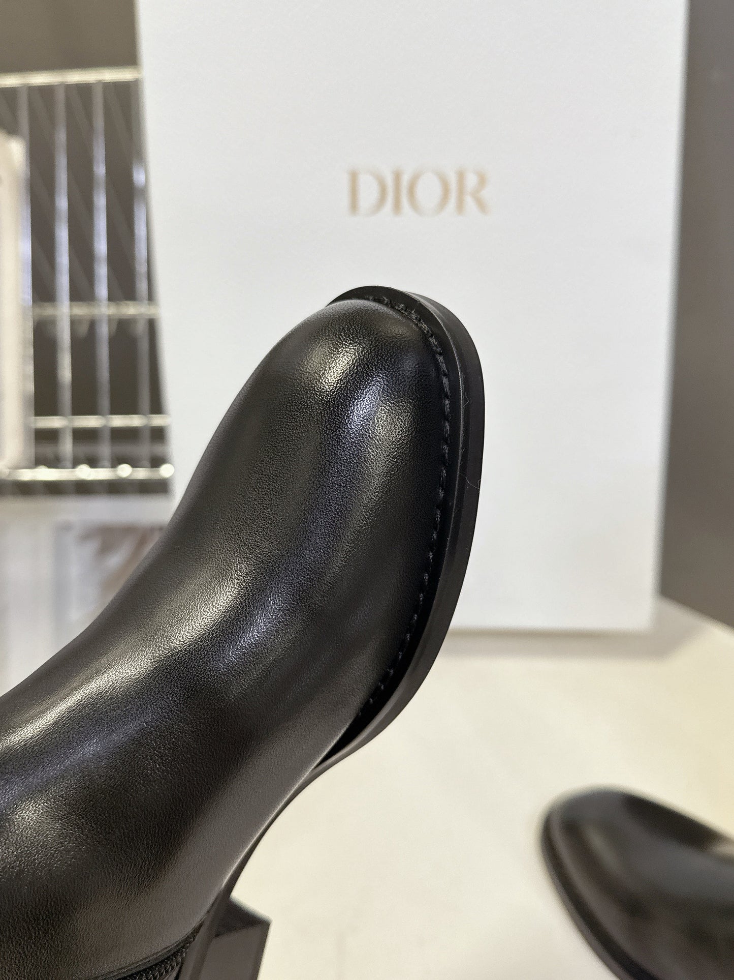 DIOR 25S BROWN HIGH BOOTS IN BLACK LAMBSKIN - 35