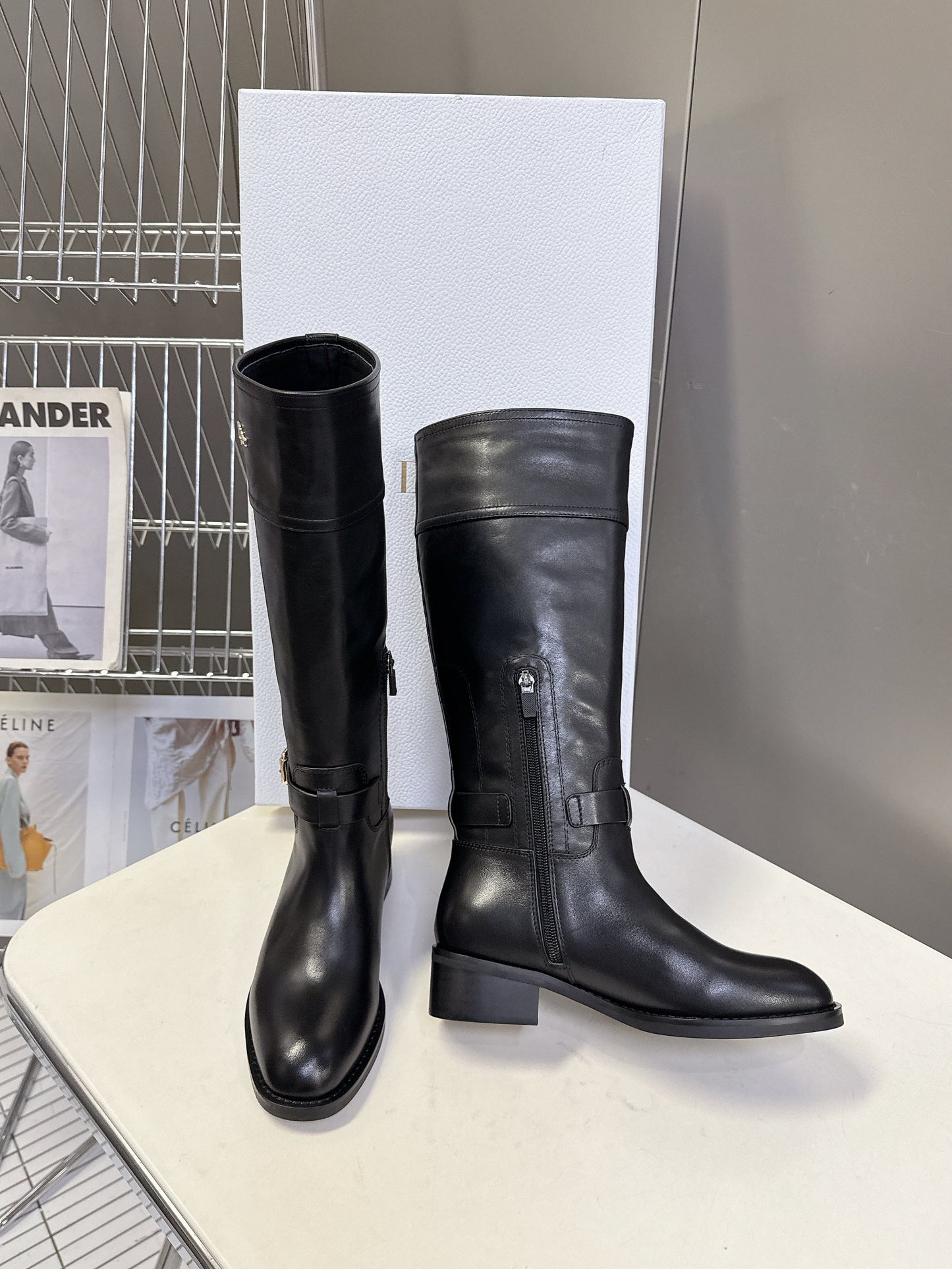 DIOR 25S BROWN HIGH BOOTS IN BLACK LAMBSKIN - 35