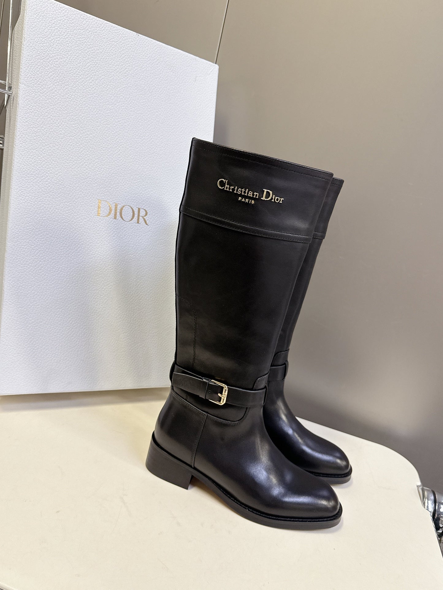 DIOR 25S BROWN HIGH BOOTS IN BLACK LAMBSKIN - 35