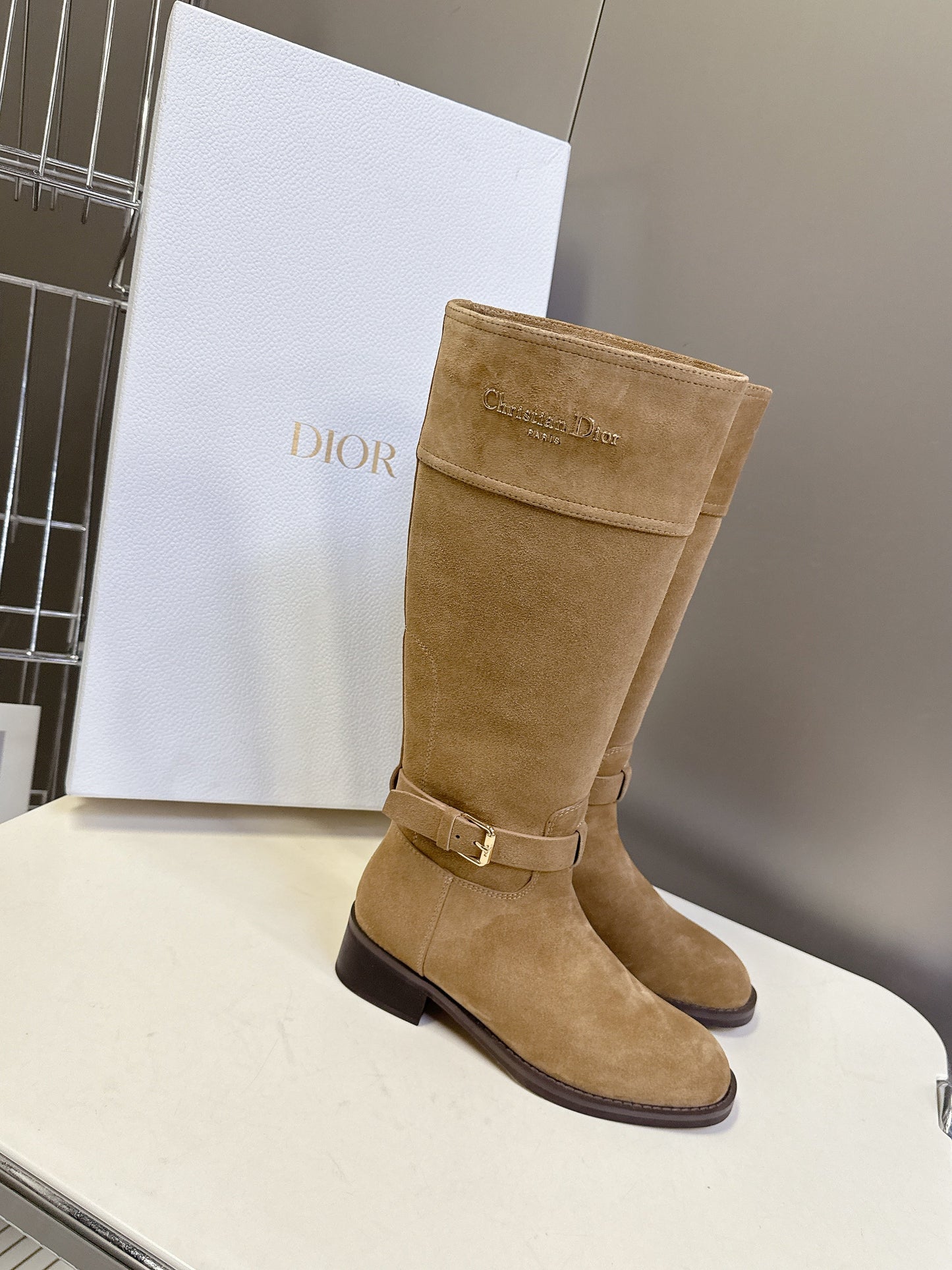 DIOR 25S BROWN HIGH BOOTS IN BEIGE SUEDE - 35