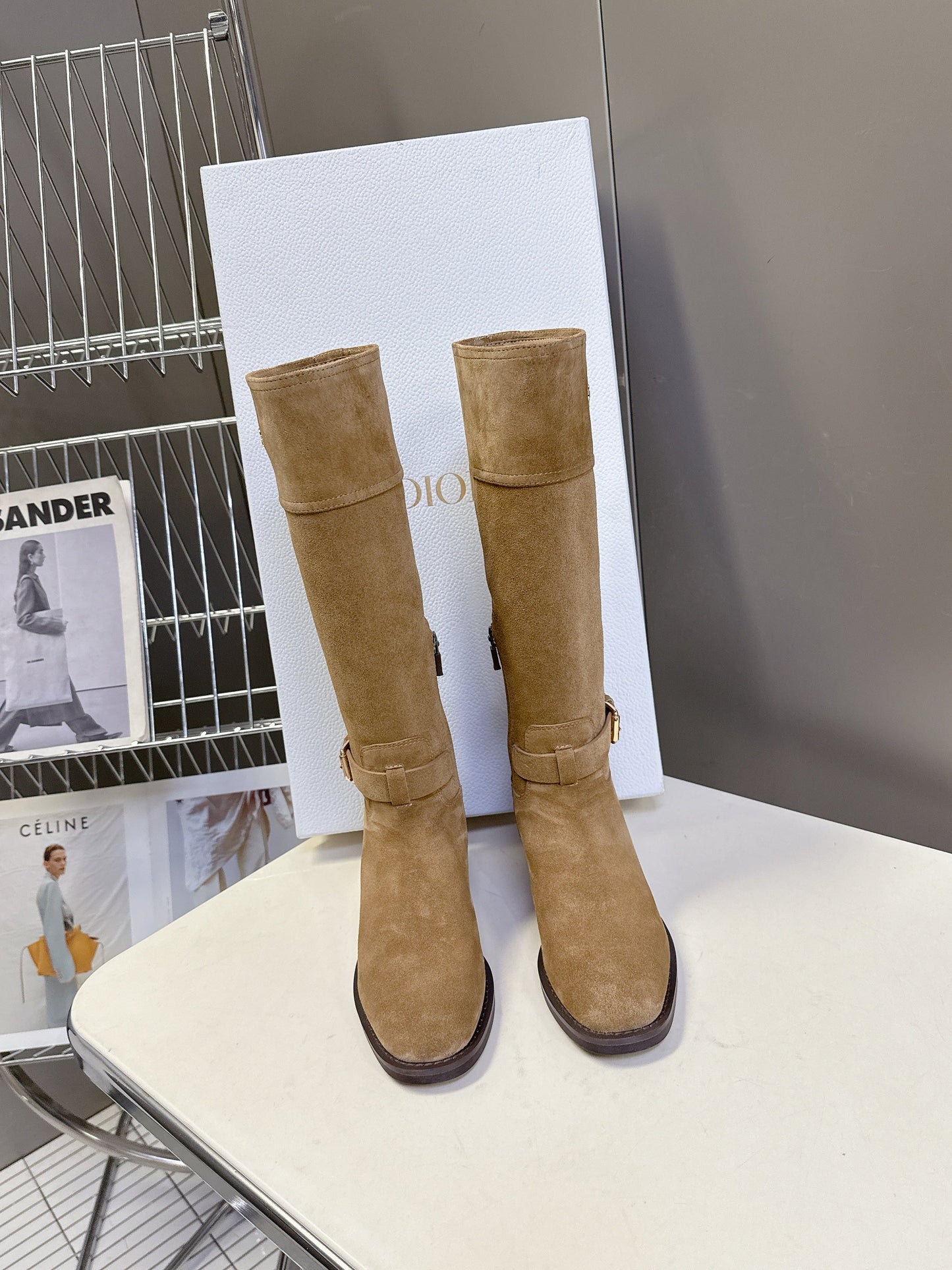 DIOR 25S BROWN HIGH BOOTS IN BEIGE SUEDE - 35