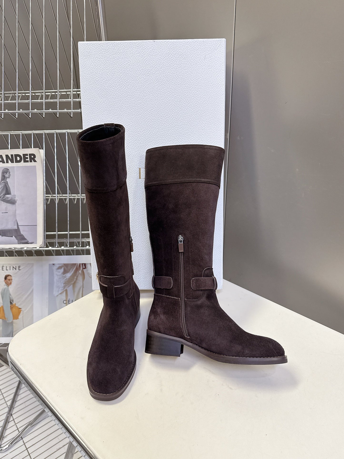 DIOR 25S BROWN HIGH BOOTS IN DARK BROWN SUEDE - 35