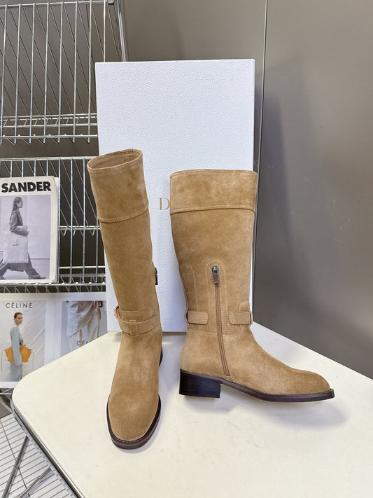 DIOR 25S BROWN HIGH BOOTS IN BEIGE SUEDE - 35
