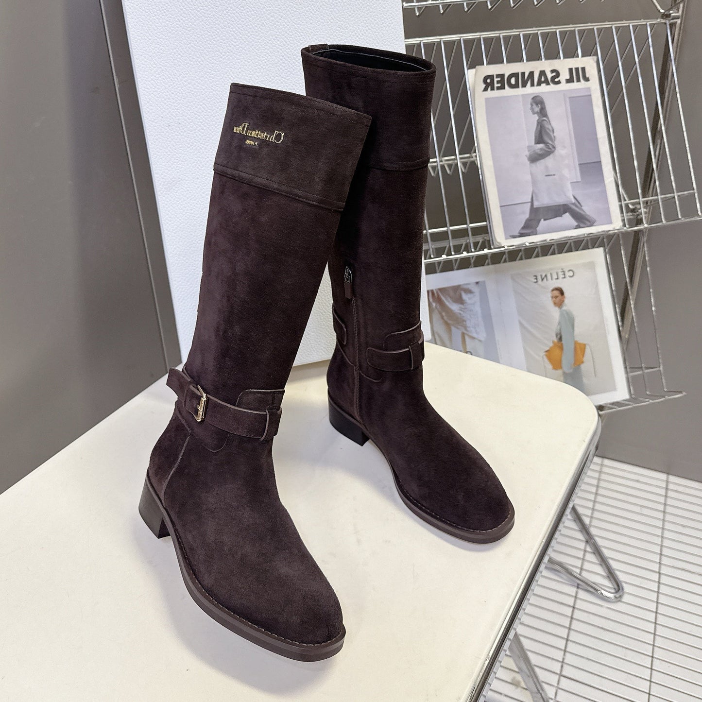 DIOR 25S BROWN HIGH BOOTS IN DARK BROWN SUEDE - 35