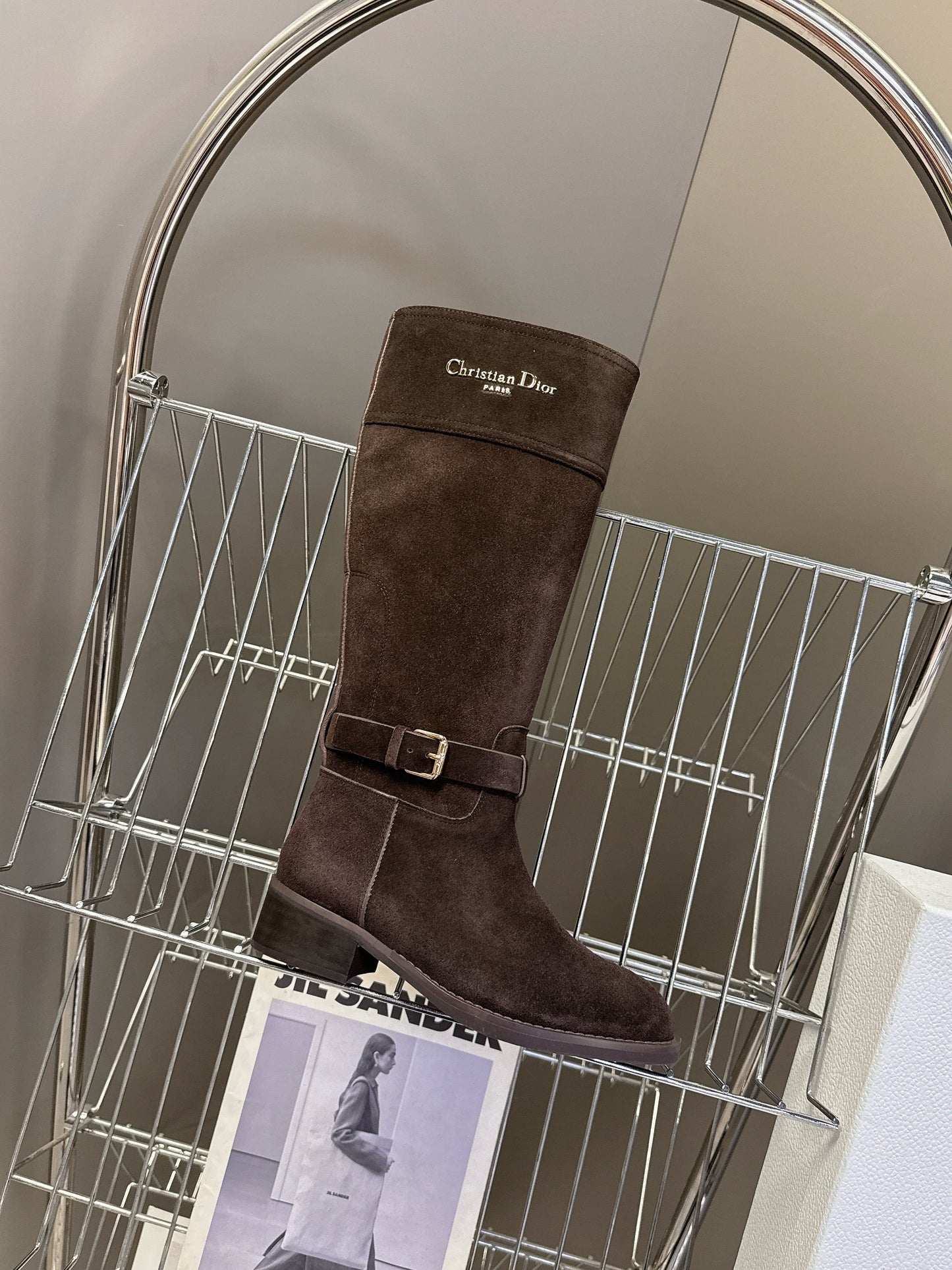 DIOR 25S BROWN HIGH BOOTS IN DARK BROWN SUEDE - 35