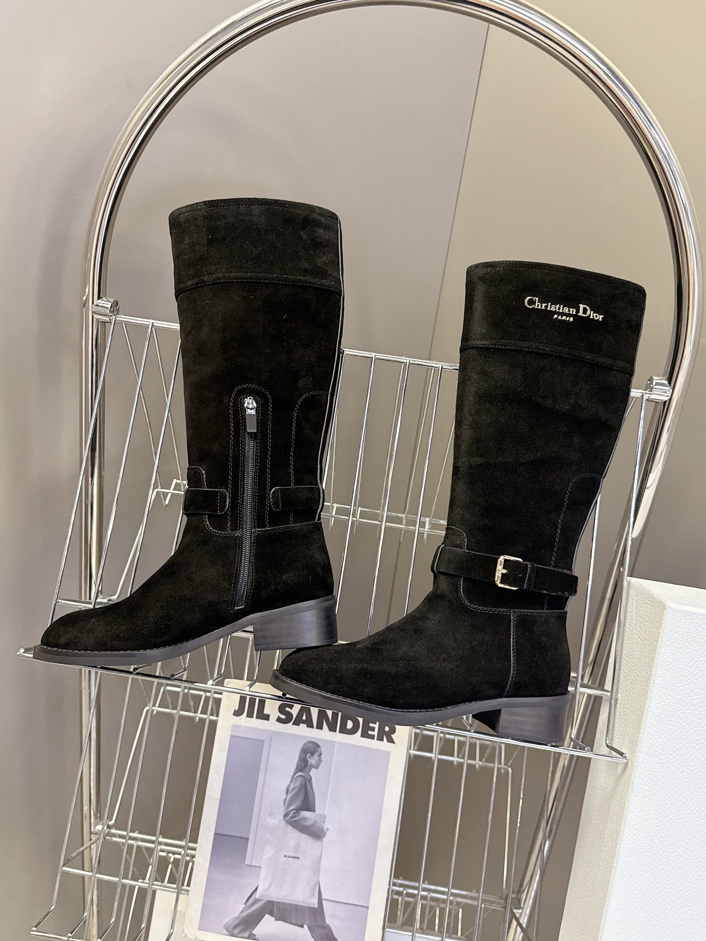 DIOR 25S BLACK HIGH BOOTS IN BLACK SUEDE - 35