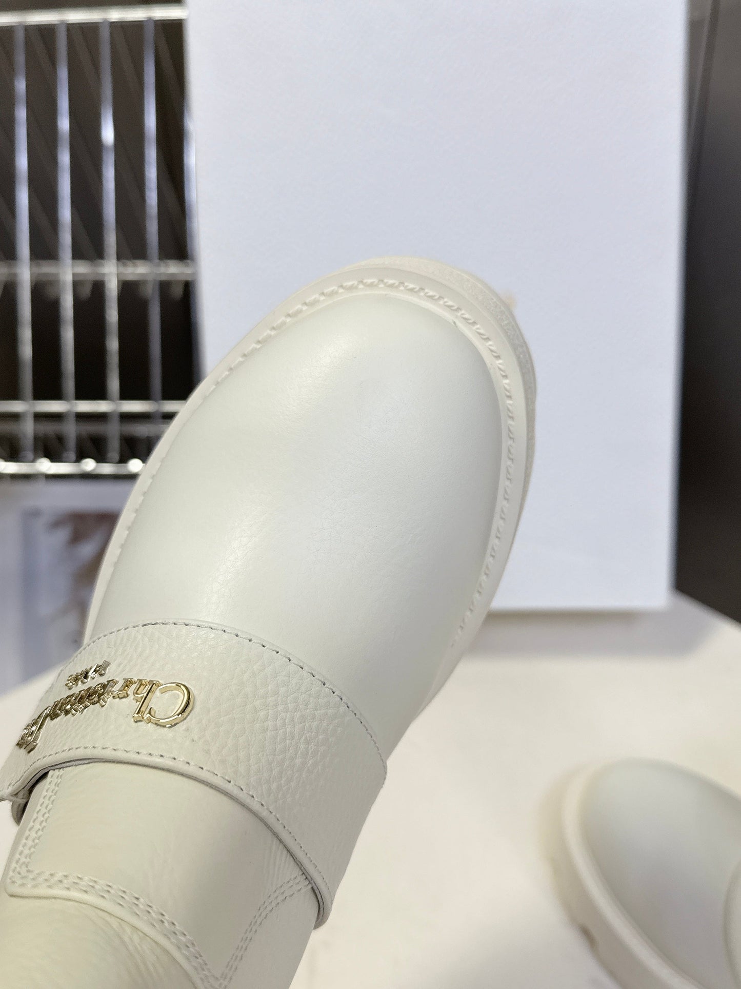 DIORALPS ANKLE BOOTS 25S IN WHITE LAMBSKIN AND BEIGE WOOL WITH GOLD HARDWARE - 35