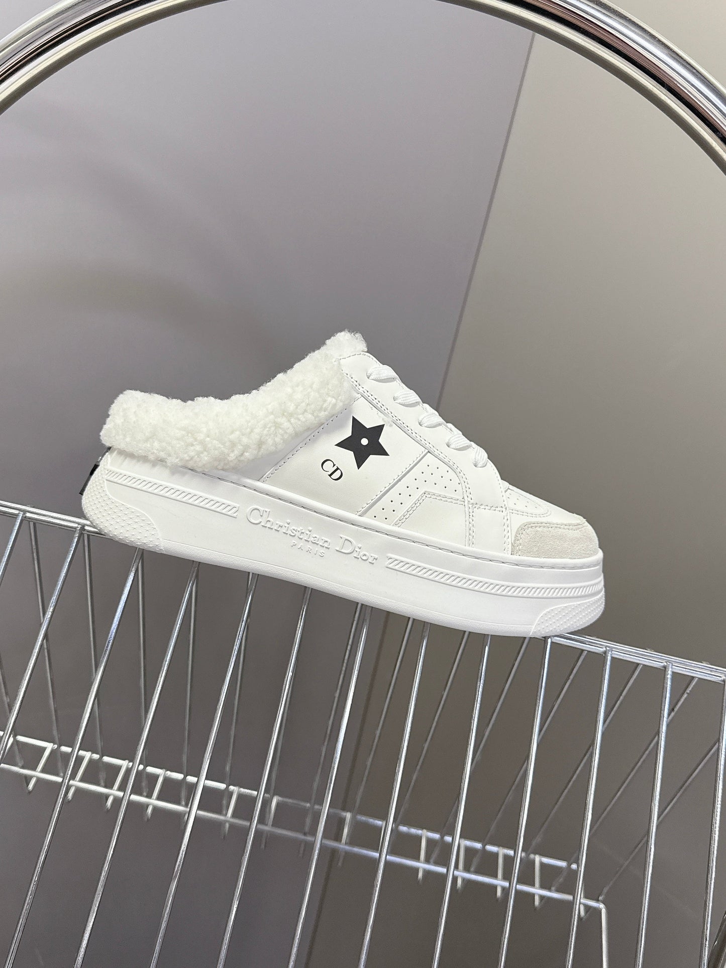 DIOR 25S DIOR STAR SNEAKERS 40 MM IN WHITE LAMBSKIN AND WOOL STYLE 1 - 35