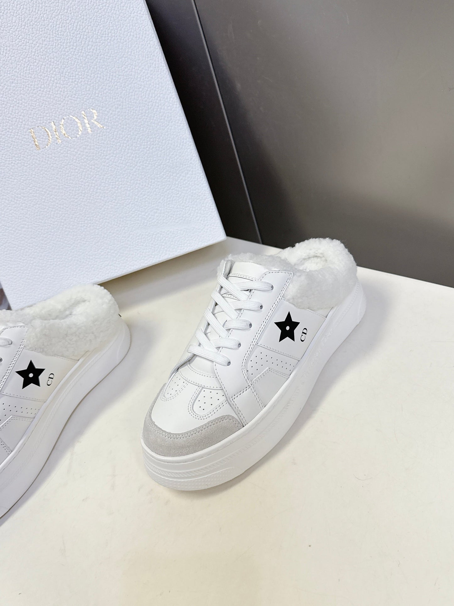 DIOR 25S DIOR STAR SNEAKERS 40 MM IN WHITE LAMBSKIN AND WOOL STYLE 1 - 35