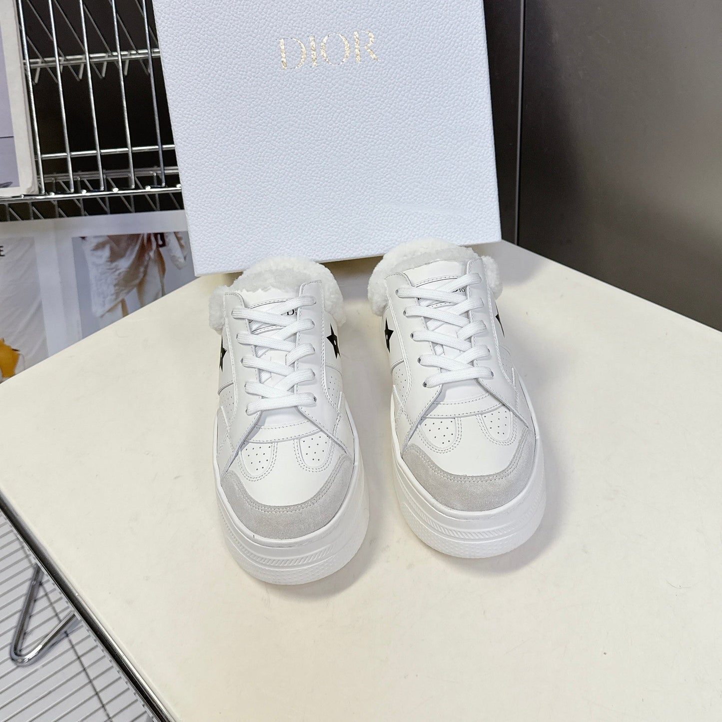 DIOR 25S DIOR STAR SNEAKERS 40 MM IN WHITE LAMBSKIN AND WOOL STYLE 1 - 35