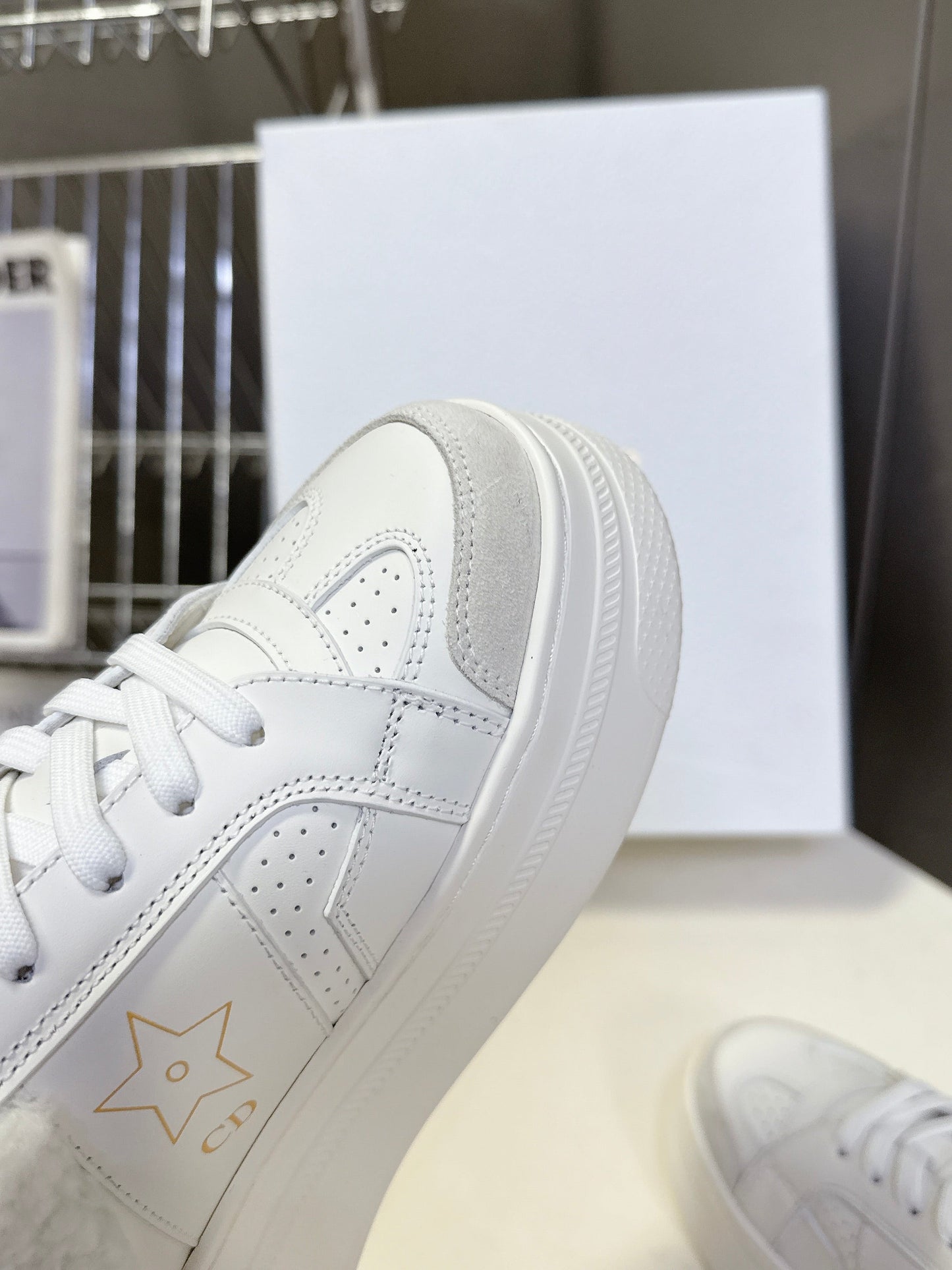 DIOR 25S DIOR STAR SNEAKERS 40 MM IN WHITE LAMBSKIN AND WOOL - 35