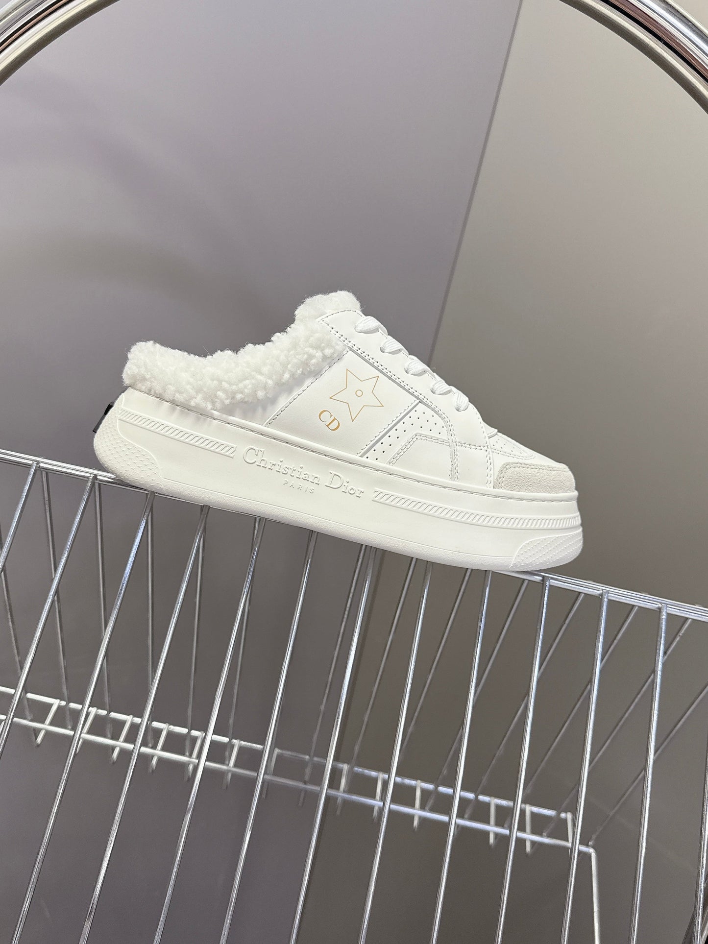 DIOR 25S DIOR STAR SNEAKERS 40 MM IN WHITE LAMBSKIN AND WOOL - 35