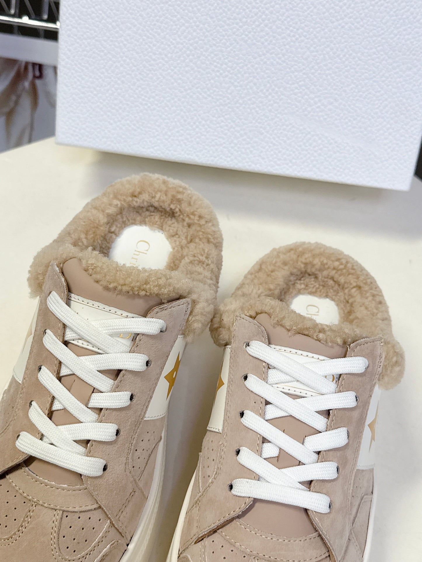 DIOR 25S DIOR STAR SNEAKERS 40 MM IN NUDE PINK SUEDE AND WOOL - 35