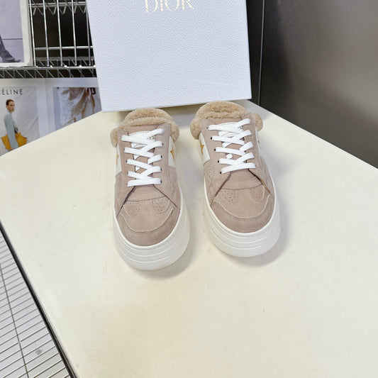 DIOR 25S DIOR STAR SNEAKERS 40 MM IN NUDE PINK SUEDE AND WOOL - 35