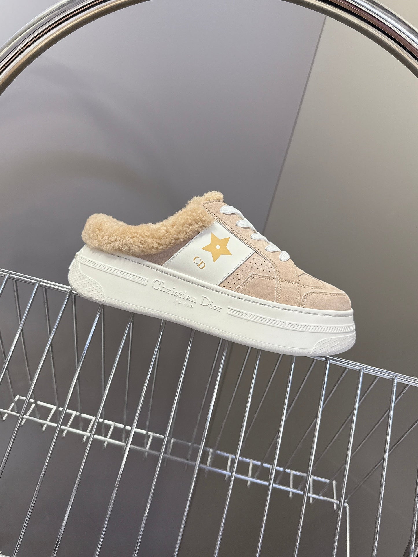 DIOR 25S DIOR STAR SNEAKERS 40 MM IN NUDE PINK SUEDE AND WOOL - 35
