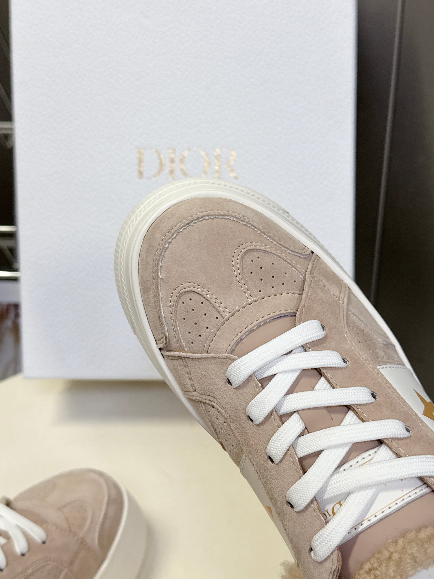 DIOR 25S DIOR STAR SNEAKERS 40 MM IN NUDE PINK SUEDE AND WOOL - 35
