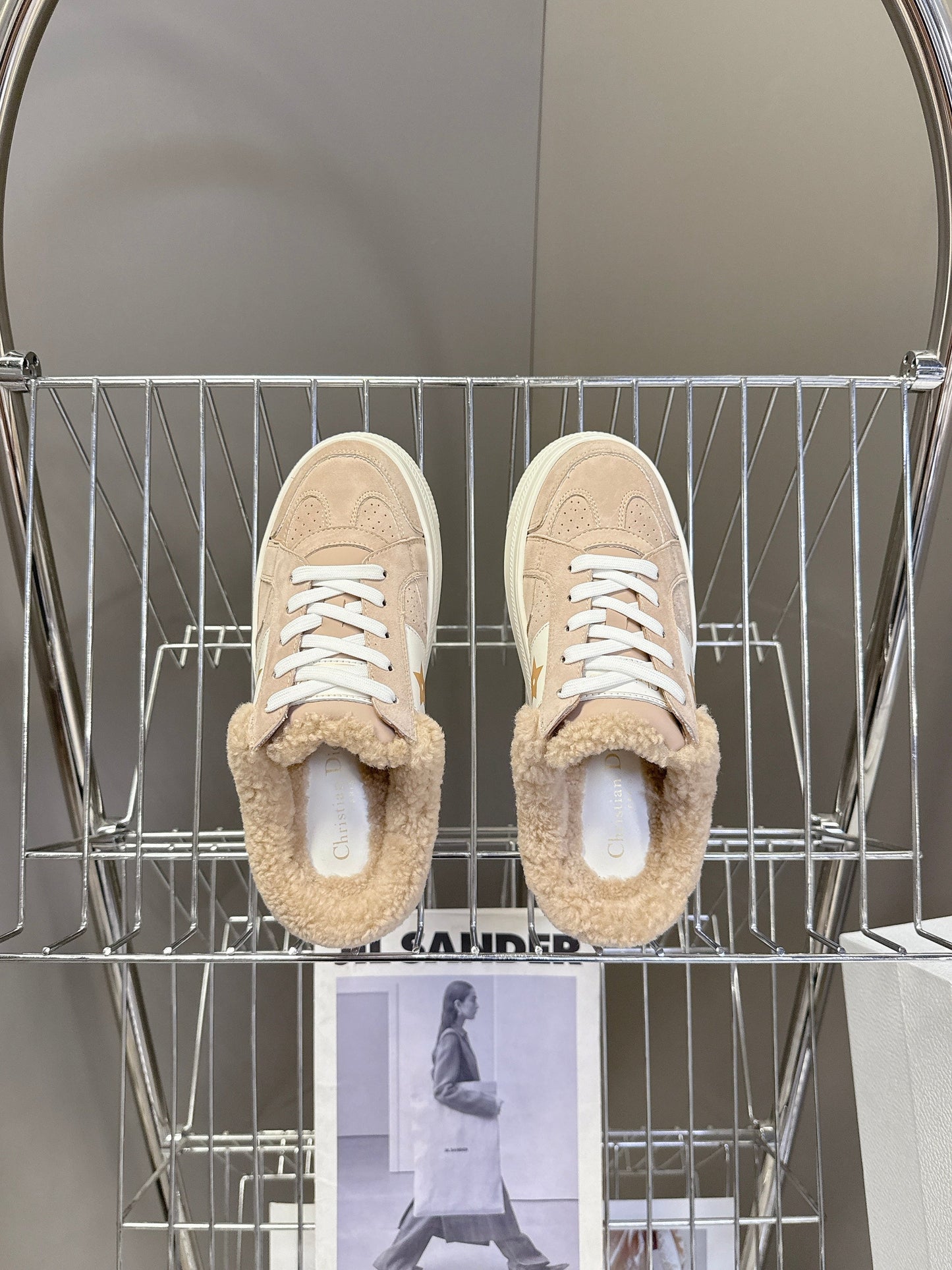 DIOR 25S DIOR STAR SNEAKERS 40 MM IN NUDE PINK SUEDE AND WOOL - 35