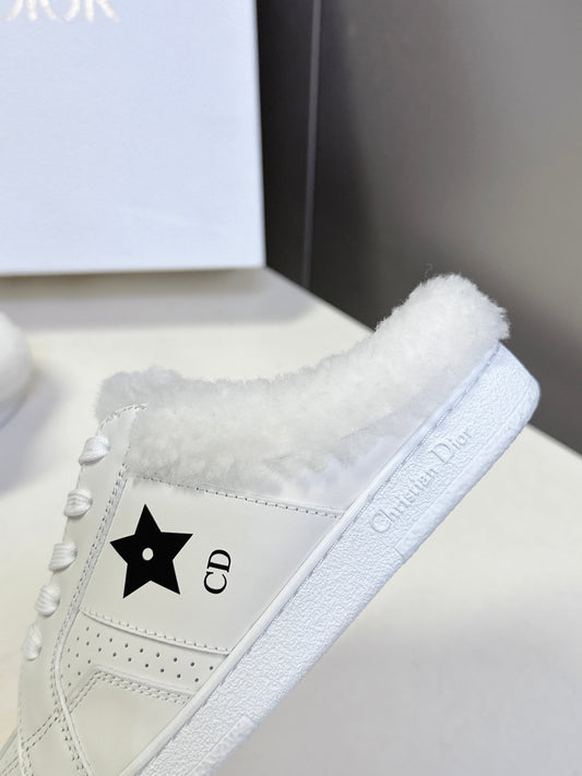 DIOR 25S КРОСІВКИ DIOR STAR З БІЛОЇ ОВЕЧОЇ ШКІРИ ТА ВОВНИ - 35