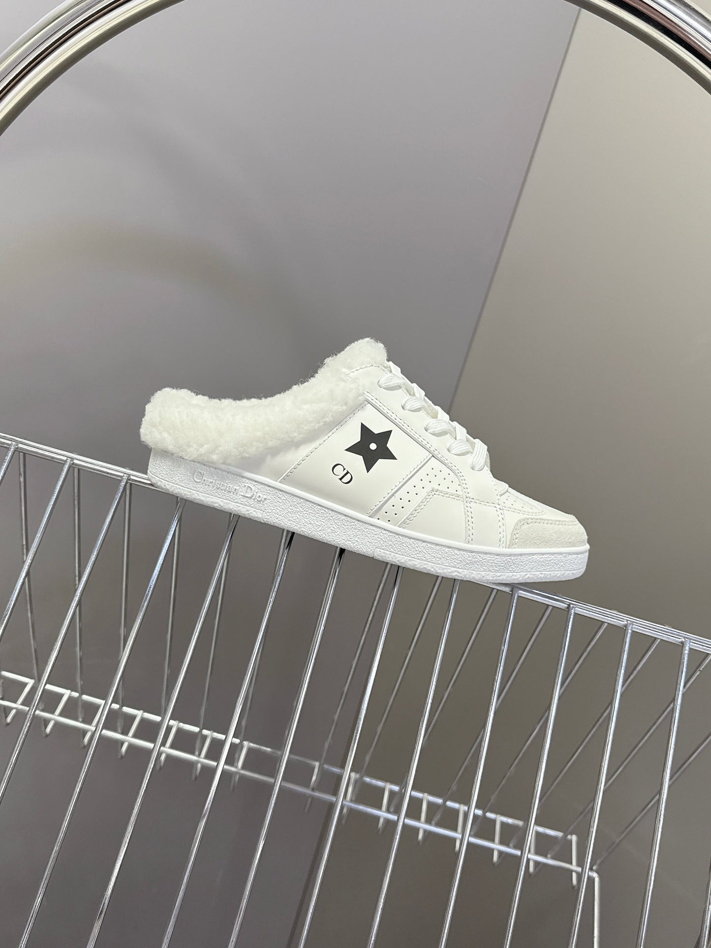 DIOR 25S DIOR STAR SNEAKERS IN WHITE LAMBSKIN AND WOOL - 35