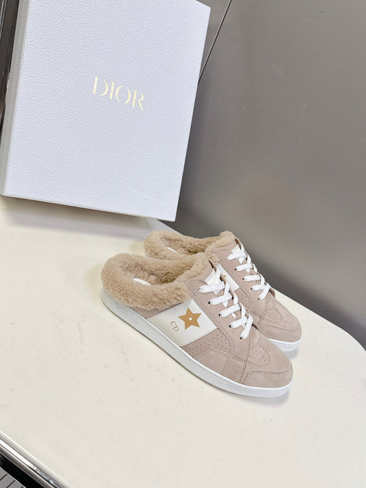 DIOR 25S DIOR STAR SNEAKERS IN NUDE PINK SUEDE AND WOOL - 35