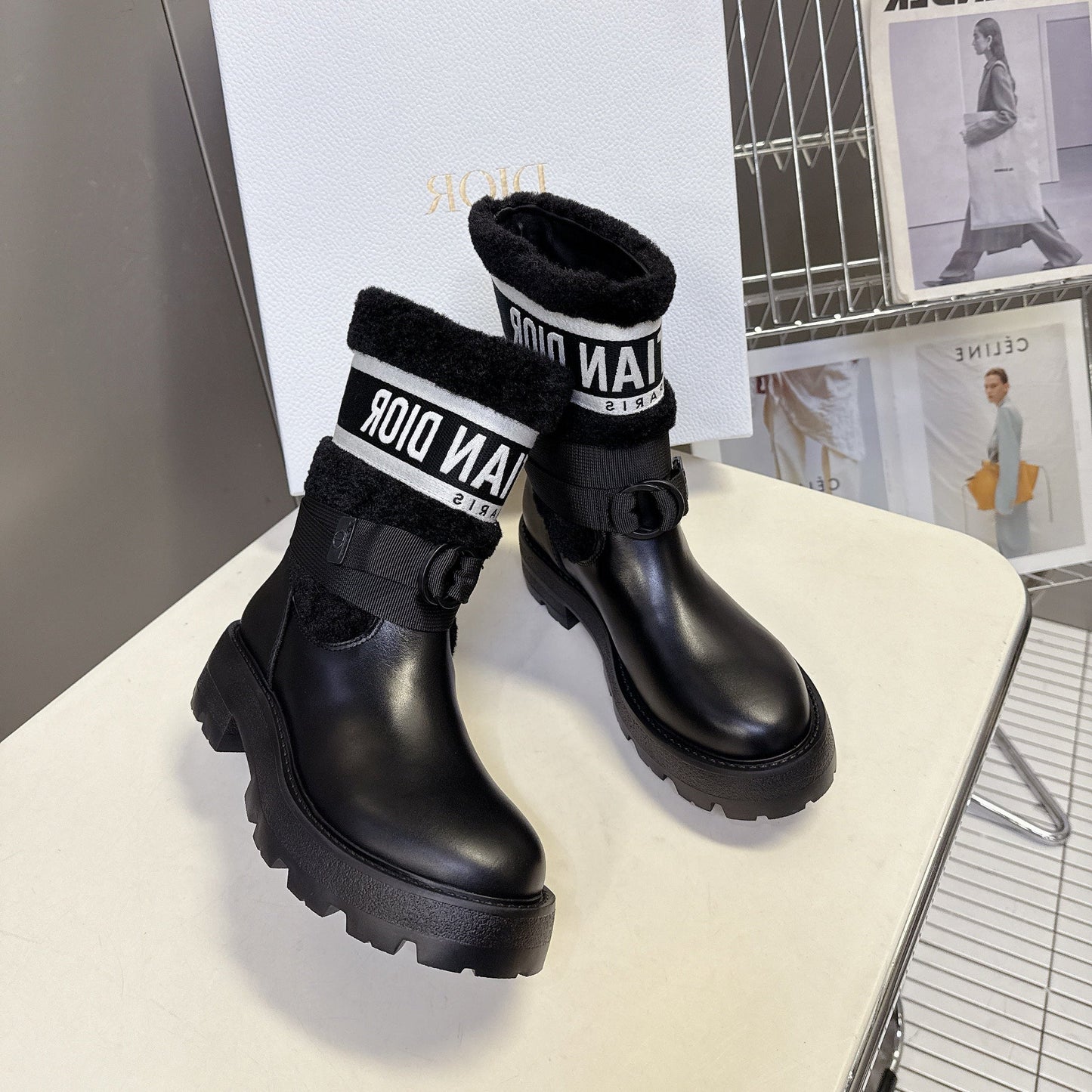 DIOR 25S D-MAJOR ANKLE BOOTS IN BLACK LAMBSKIN AND WOOL - 35