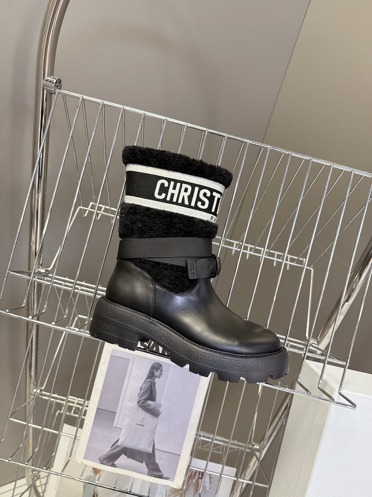DIOR 25S D-MAJOR ANKLE BOOTS IN BLACK LAMBSKIN AND WOOL - 35