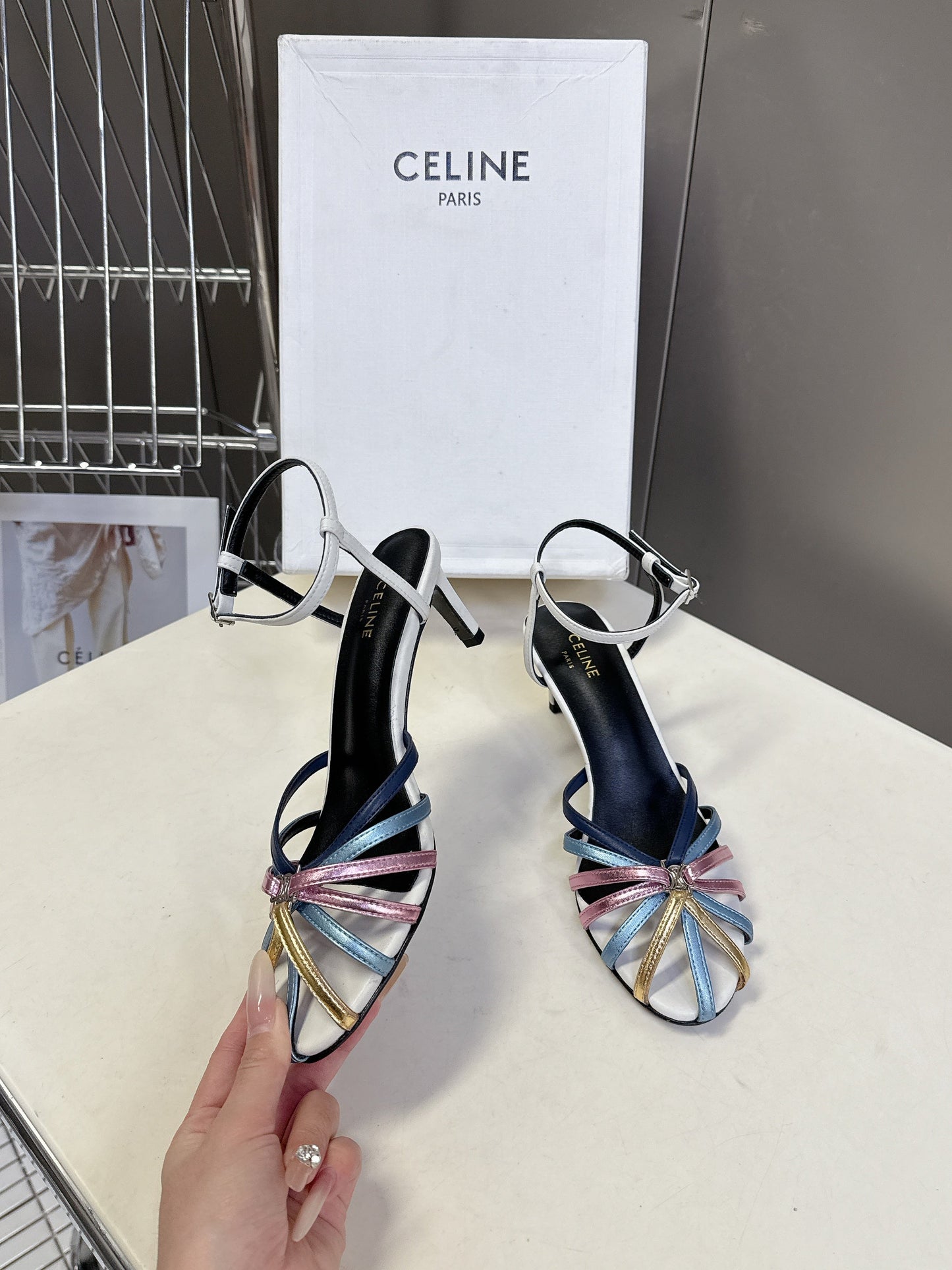 CELINE 26S HIGH-HEEL SANDALS 60 MM IN MULTICOLOR CALFSKIN
